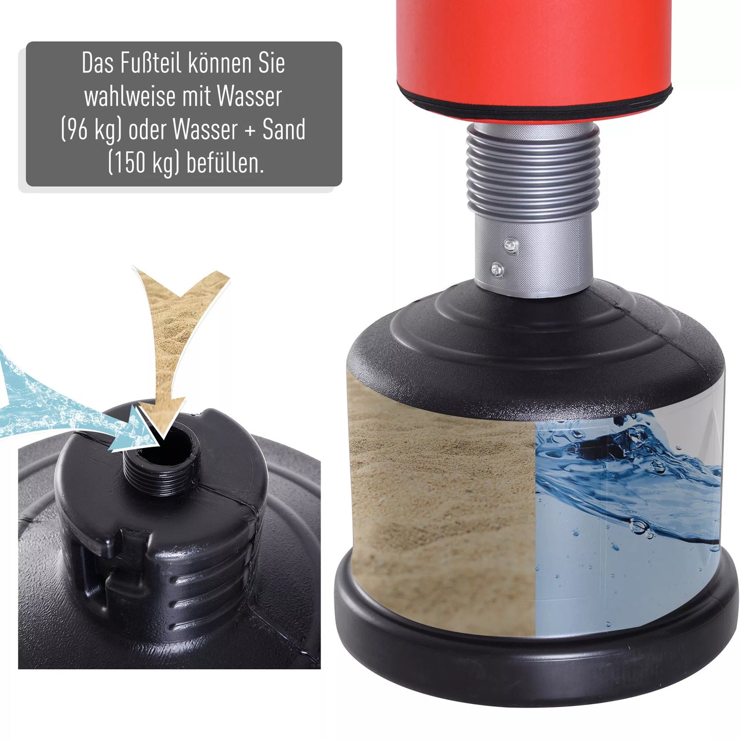 Raudonas stacionarus bokso maišas su reguliuojamu aukščiu ir amortizacija