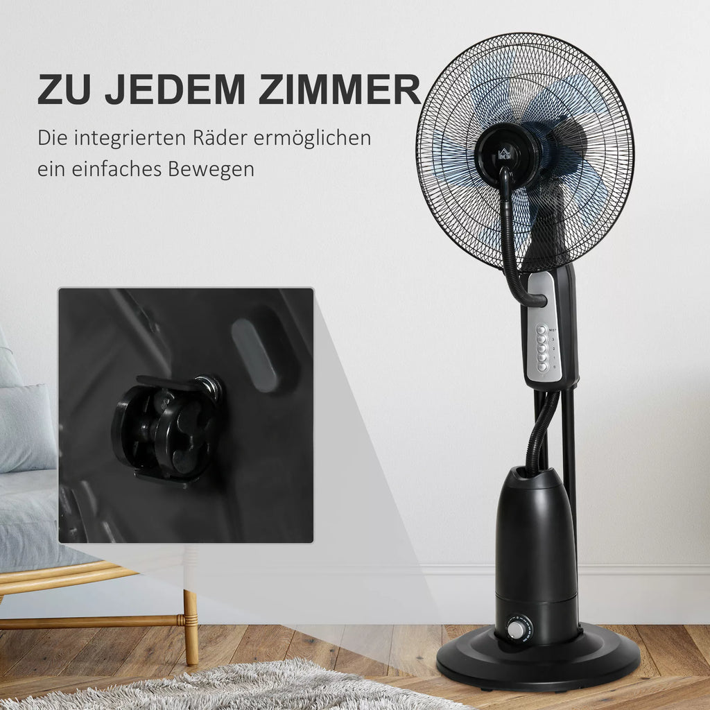 Ventiliatorius su vandens aušinimu, stovinis ventiliatorius su reguliuojamu purškimo rūku, 3 greičiai, 2,8 l vandens bakas, 70° osciliavimas, 90 W Vandens ventiliatorius su ratukais, 120 cm
