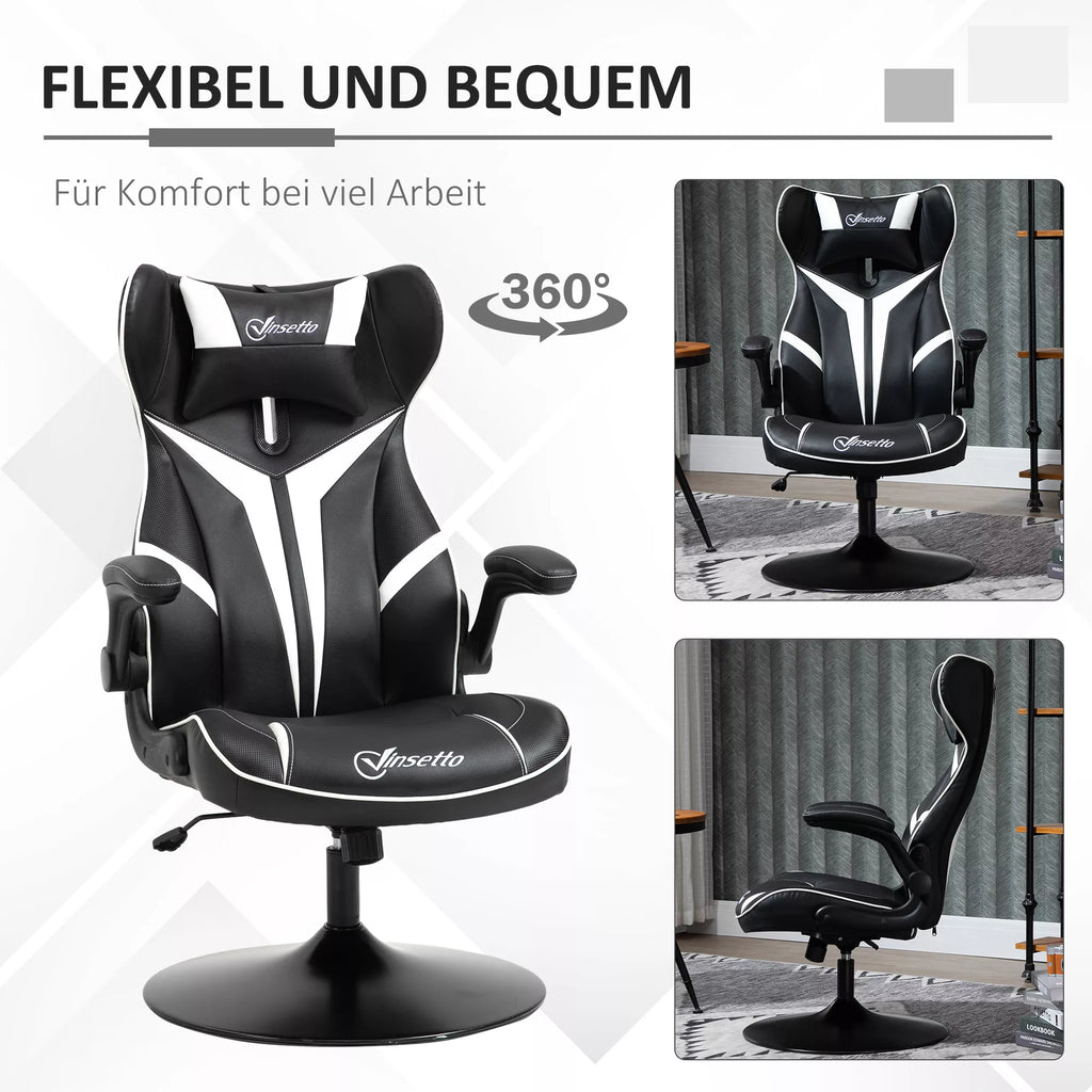Žaidimų kėdė Ergonomiška žaidimų kėdė su galvos atrama ir reguliuojamu aukščiu Žaidimų kėdė Biuro kėdė su sūpynės funkcija Juoda + balta