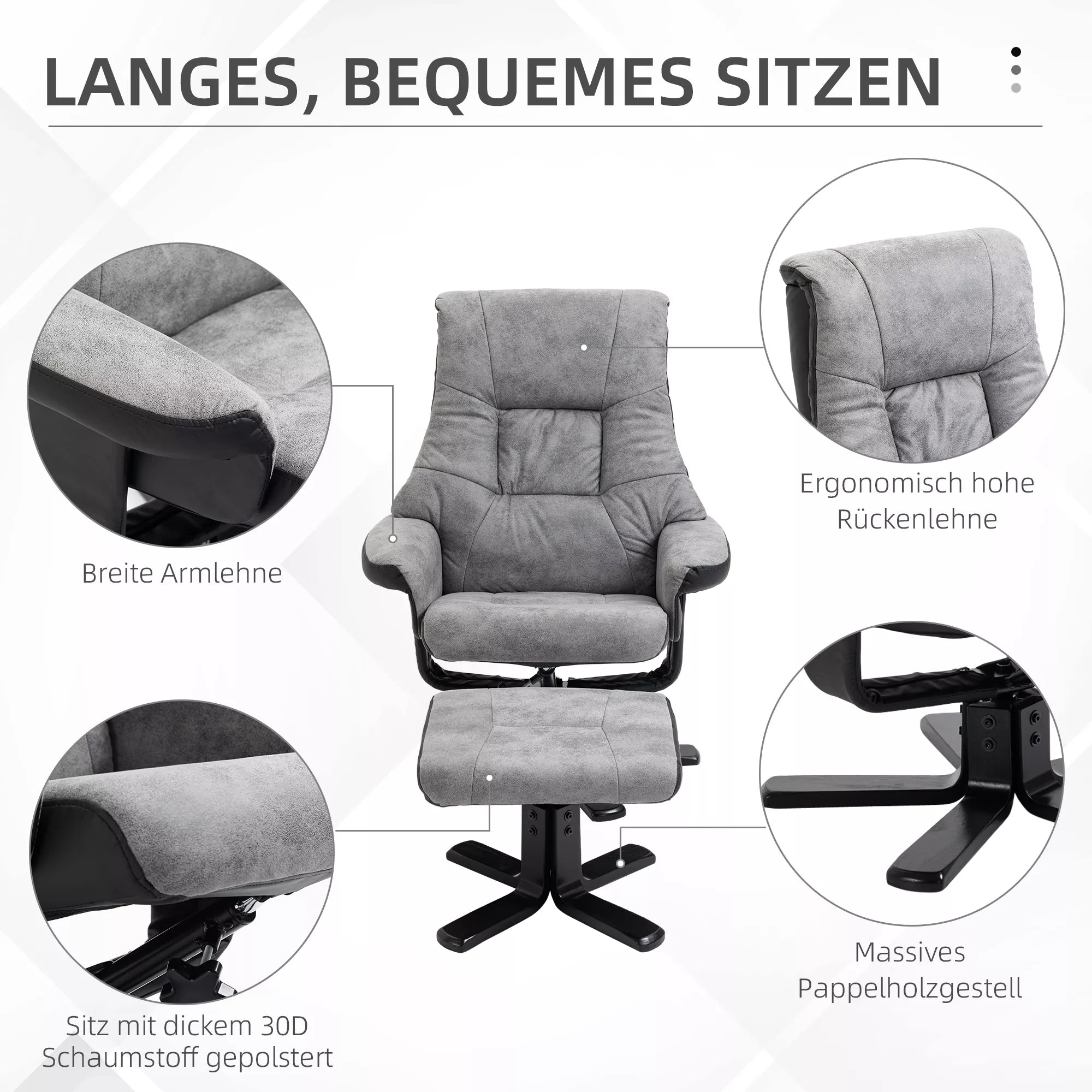 Poilsio krėslas su pakojumi, 360° pasukamas, atlenkiamas, pilkas