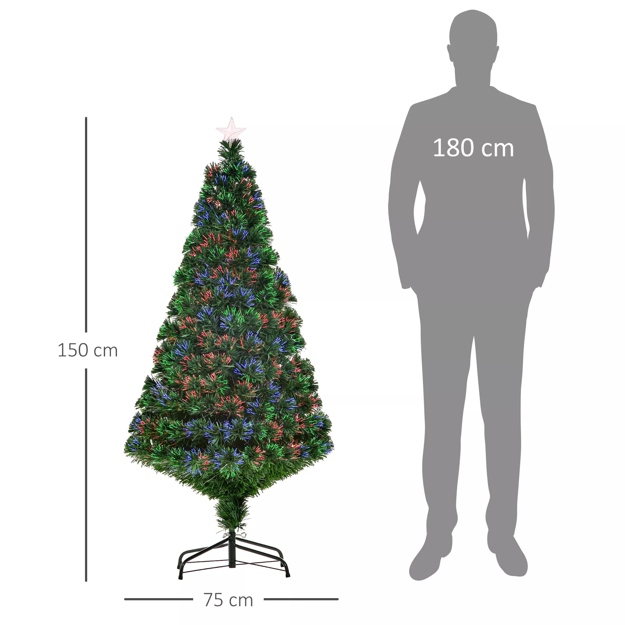 Dirbtinė Kalėdų eglutė 150 cm su stiklo pluoštu, dirbtinė eglutė su LED apšvietimu, 180 viršūnės Kalėdų eglutė Kalėdų dekoracija, įskaitant metalinį stovą vidaus patalpoms