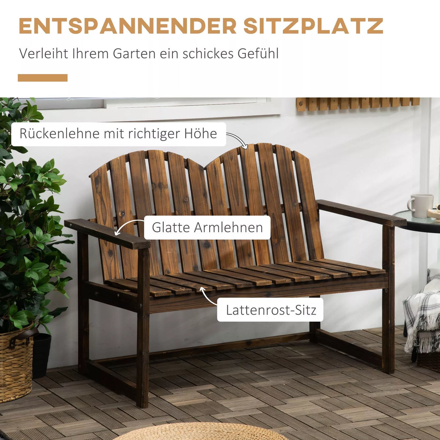 Sodo suolas 2 asmenims, rustikalios dizaino, pušies medžio, 114x63x86 cm