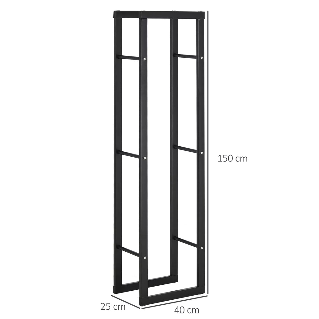Metalinė malkų lentynėlė 40 x 25 x 150 cm Malkų lentynėlė Stalo pagalba Plieninis rėmas iki 100 kg Malkų laikymo vieta Lauko medinė lentynėlė Malkų lentynėlė sodui Terasai Lauko Juoda