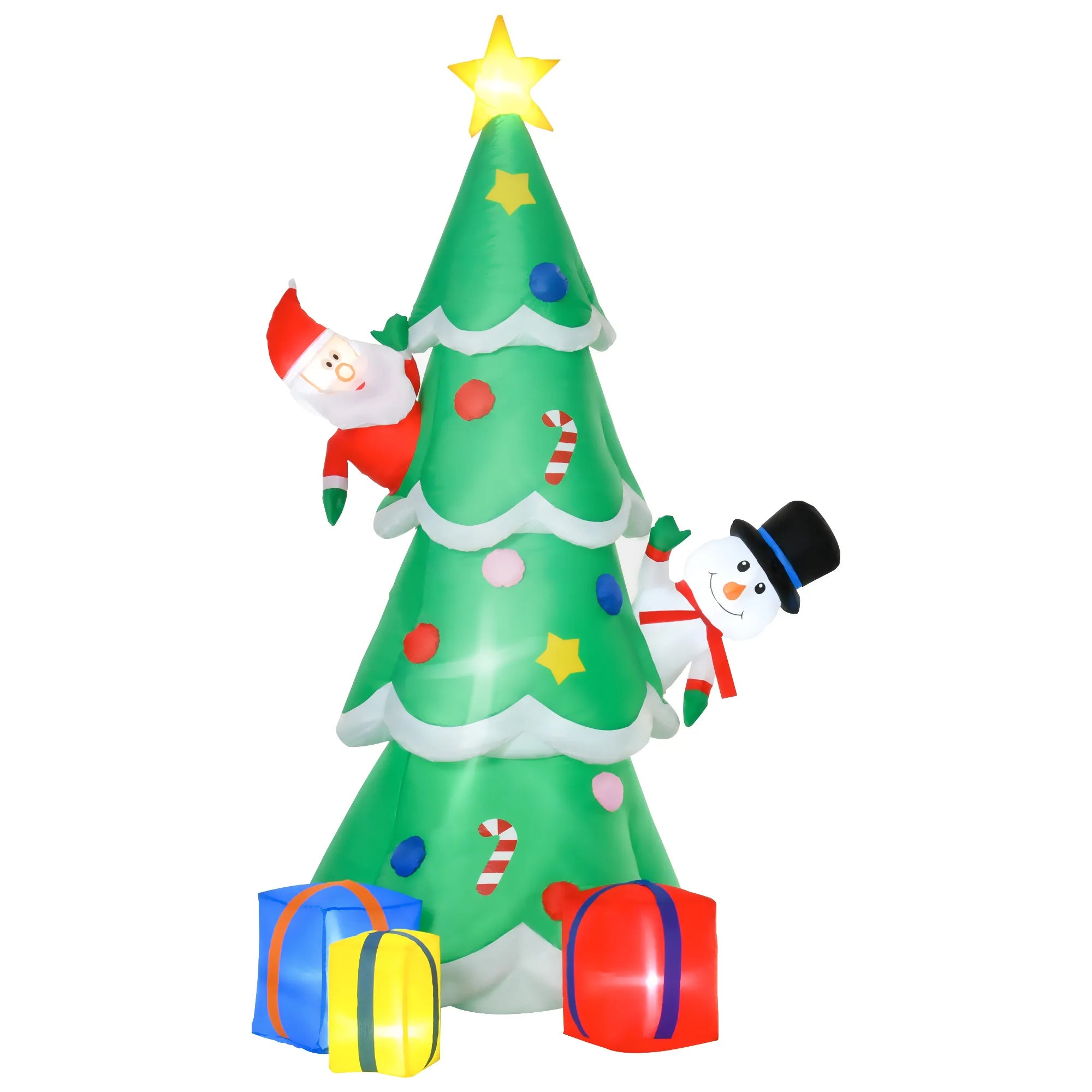 210 cm pripučiamas Kalėdų eglutė su Kalėdų Seneliu, Sniego seniu ir dovanų dėžute Kalėdinė apdaila su LED, savaime prisipučia lauke, viduje, sode, kieme, vakarėlio dekoravimui