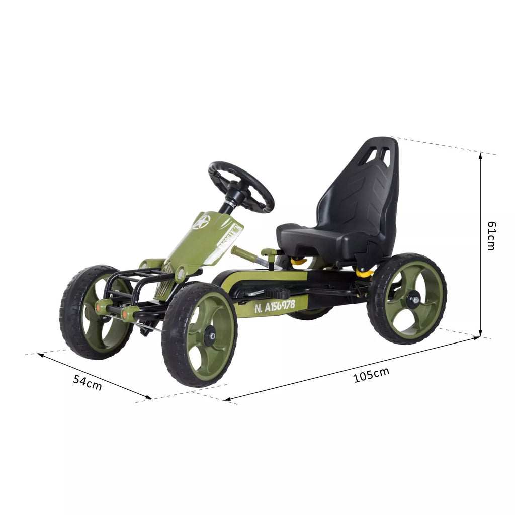 Pedalinis kartingas vaikams nuo 3 metų reguliuojama sėdyne, žalias