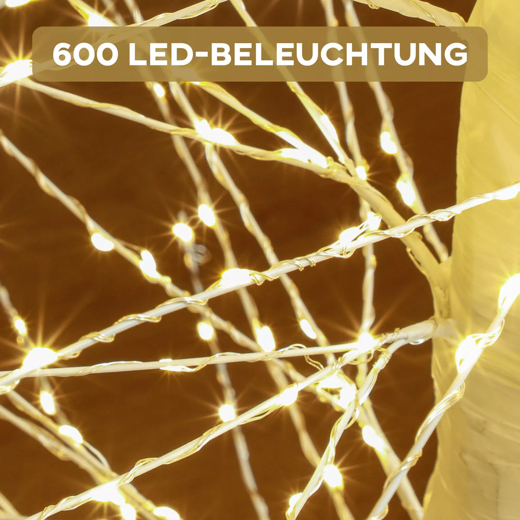 Dirbtinė eglė su LED apšvietimu, 180 cm aukščio Kalėdų eglutė, su natūraliomis žievės detalėmis, balta