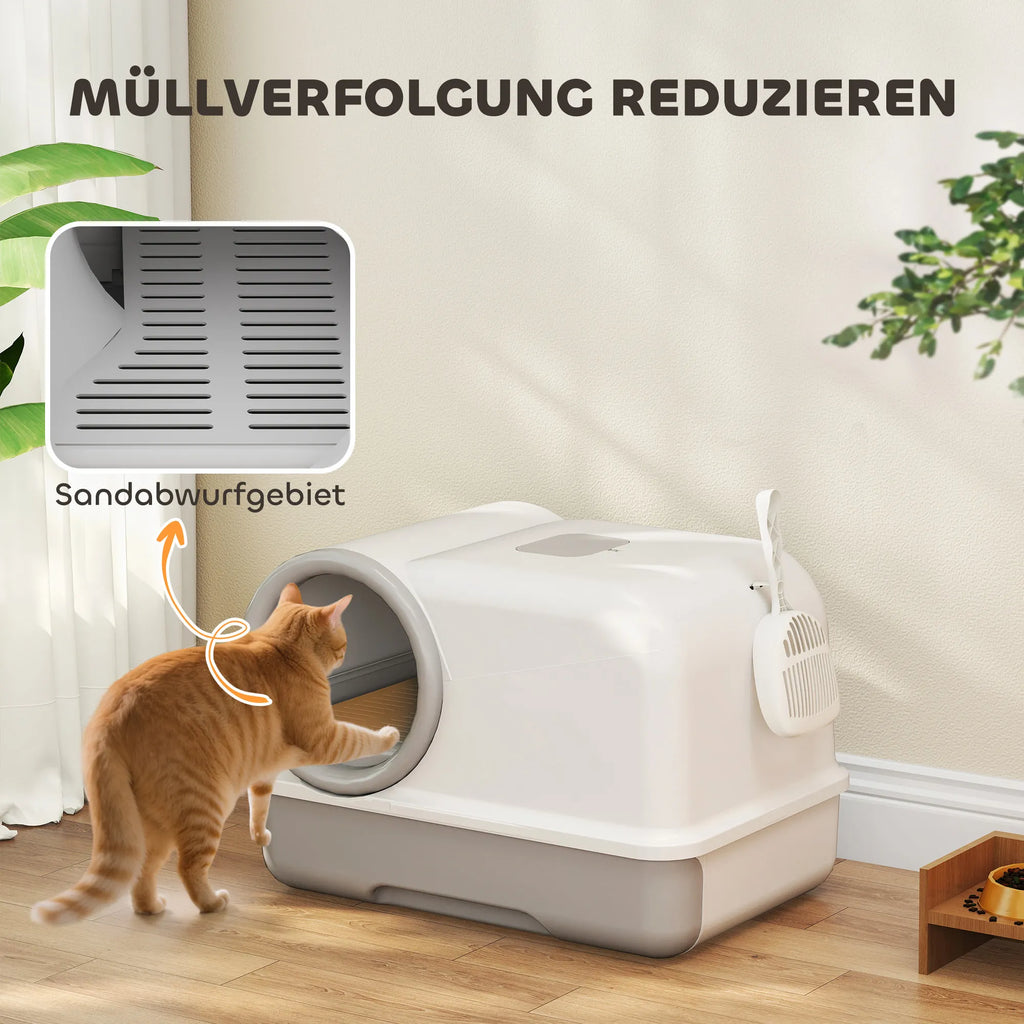 Uždara kačių tualeto dėžė su ištraukiamu padėklu ir filtru pilka
