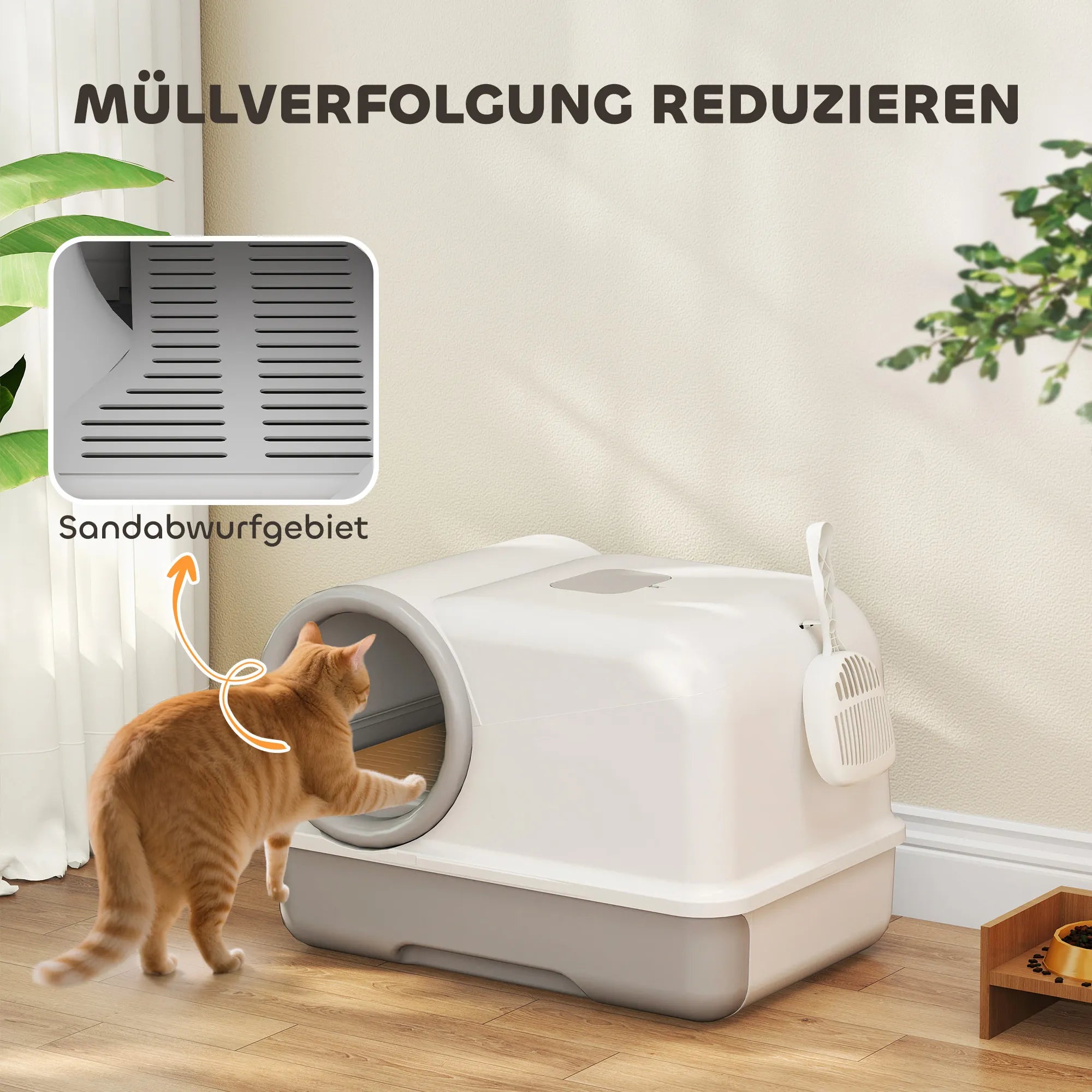 Uždara kačių tualeto dėžė su ištraukiamu padėklu ir filtru pilka