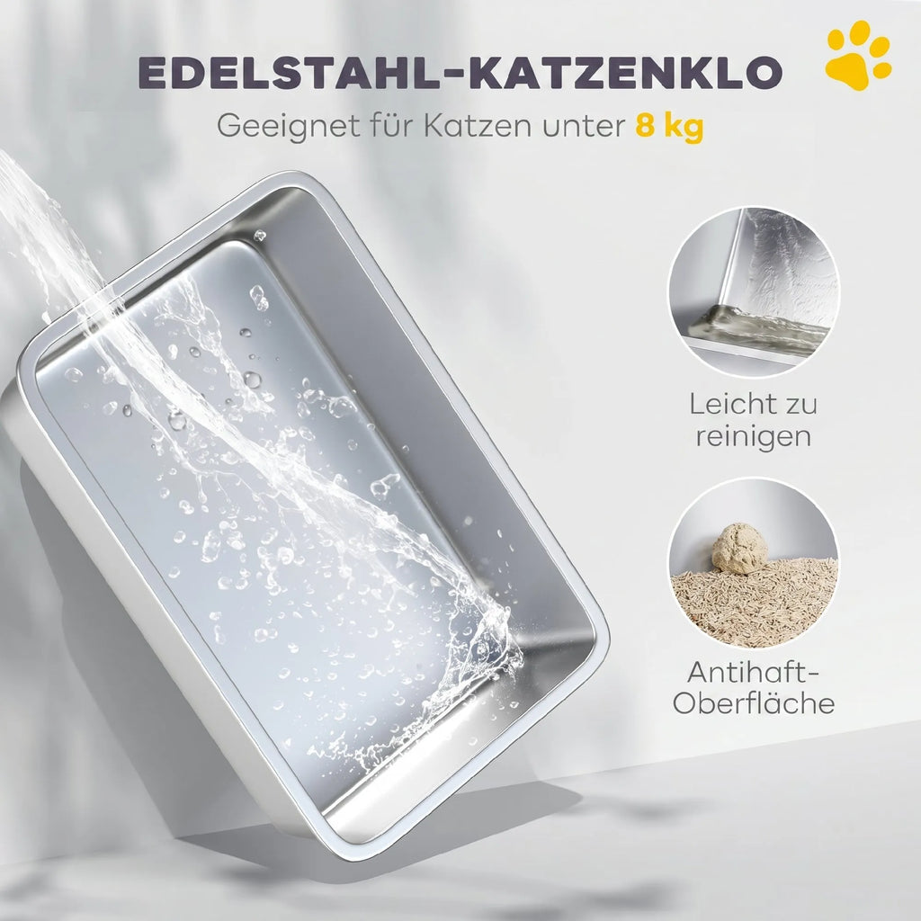 Uždara kačių tualeto dėžė su nerūdijančio plieno padėklu, iki 8 kg, šviesiai pilka