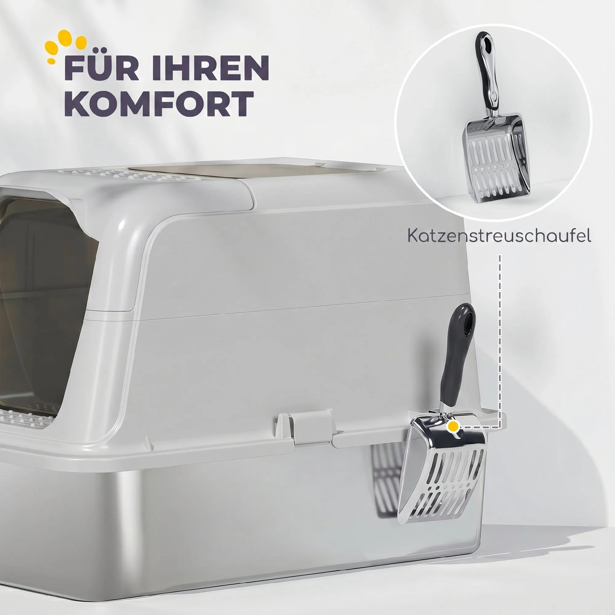 Uždara kačių tualeto dėžė su nerūdijančio plieno padėklu, iki 8 kg, šviesiai pilka