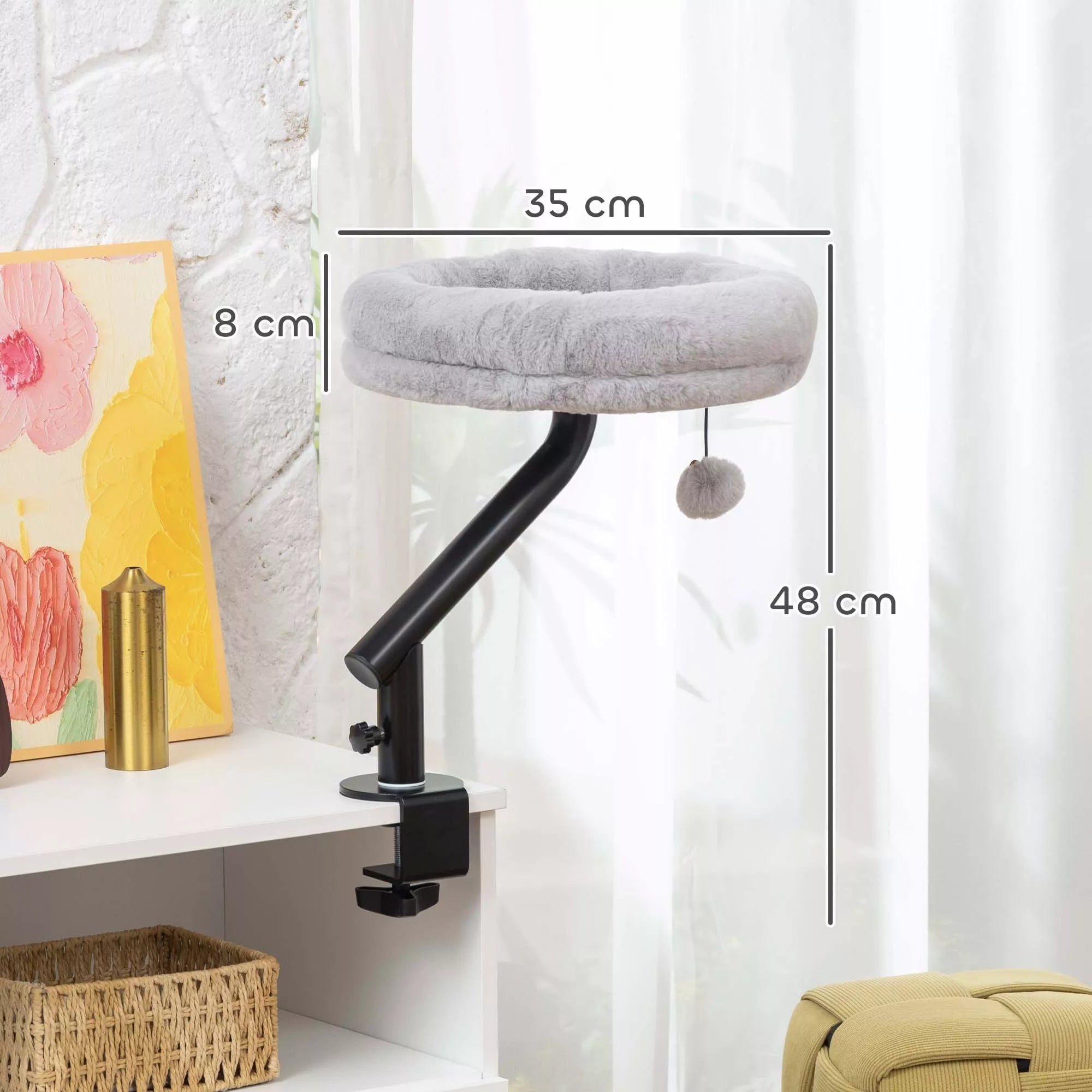 Katės lovelė ant stalo, katės lovelė ant stalo su 360° pasukimu, reguliuojamu aukščiu, katės gultas su nuimamu, skalbiamu skalbimo mašinoje užvalkalu, skirtas katėms, sveriančioms iki 6 kg, namų biurui, pilkos spalvos