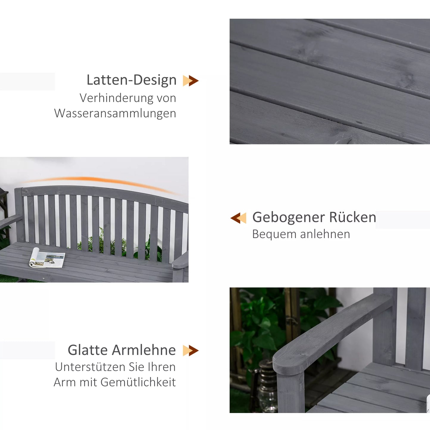 Sodo suoliukas, 2 vietų su atlošu, medis, 143x51x85 cm, pilka