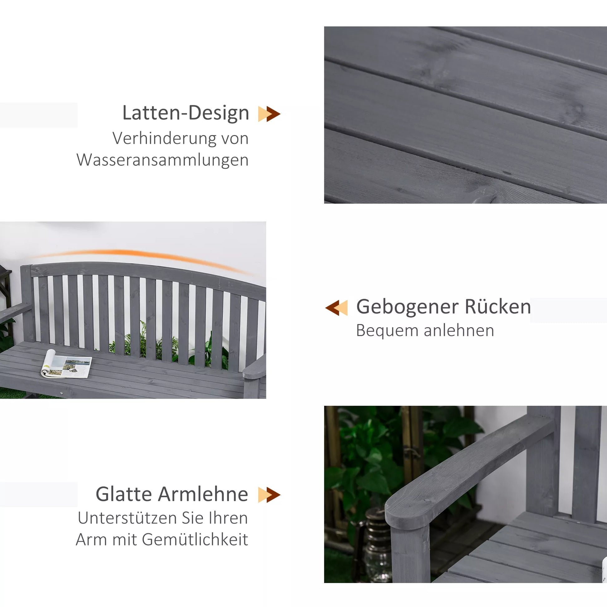 Sodo suoliukas, 2 vietų su atlošu, medis, 143x51x85 cm, pilka