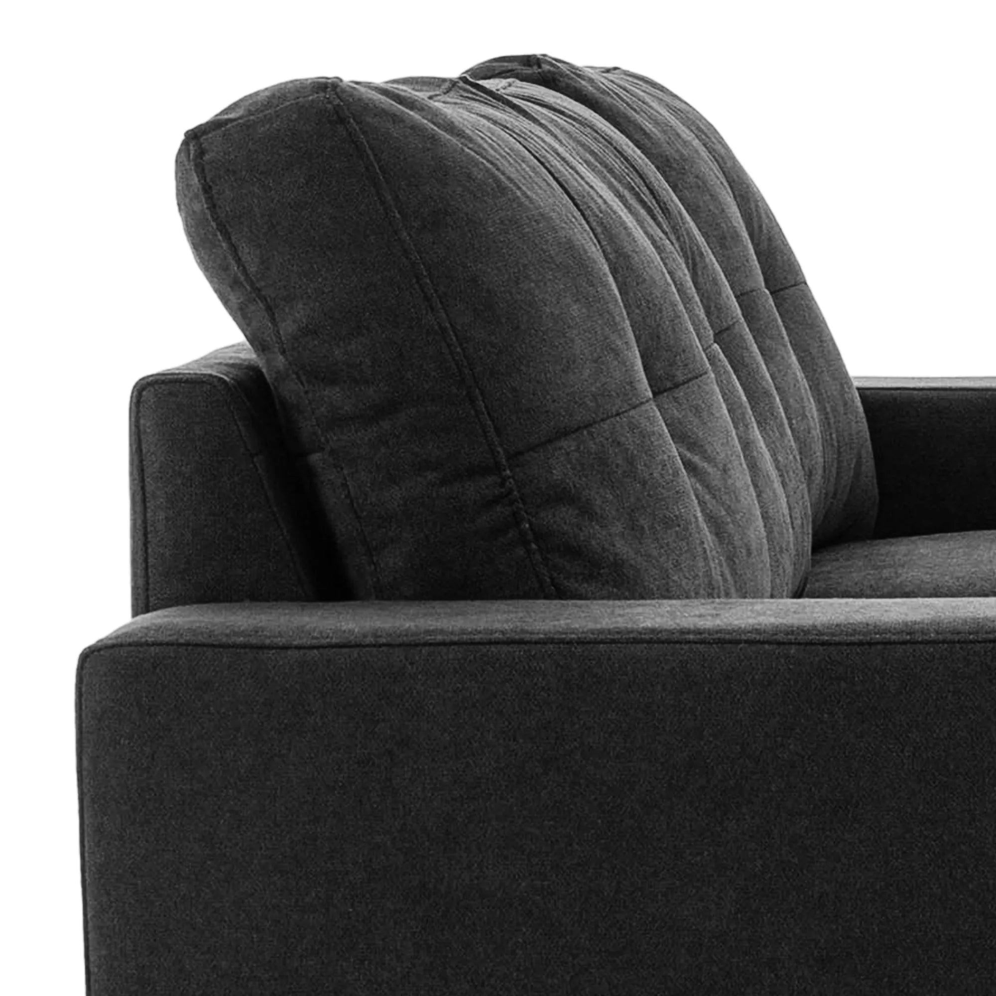 3 vietų sofa Kampinė sofa su chaise longue, su sagčių apdaila, 193 x 136 x 85 cm, Juoda