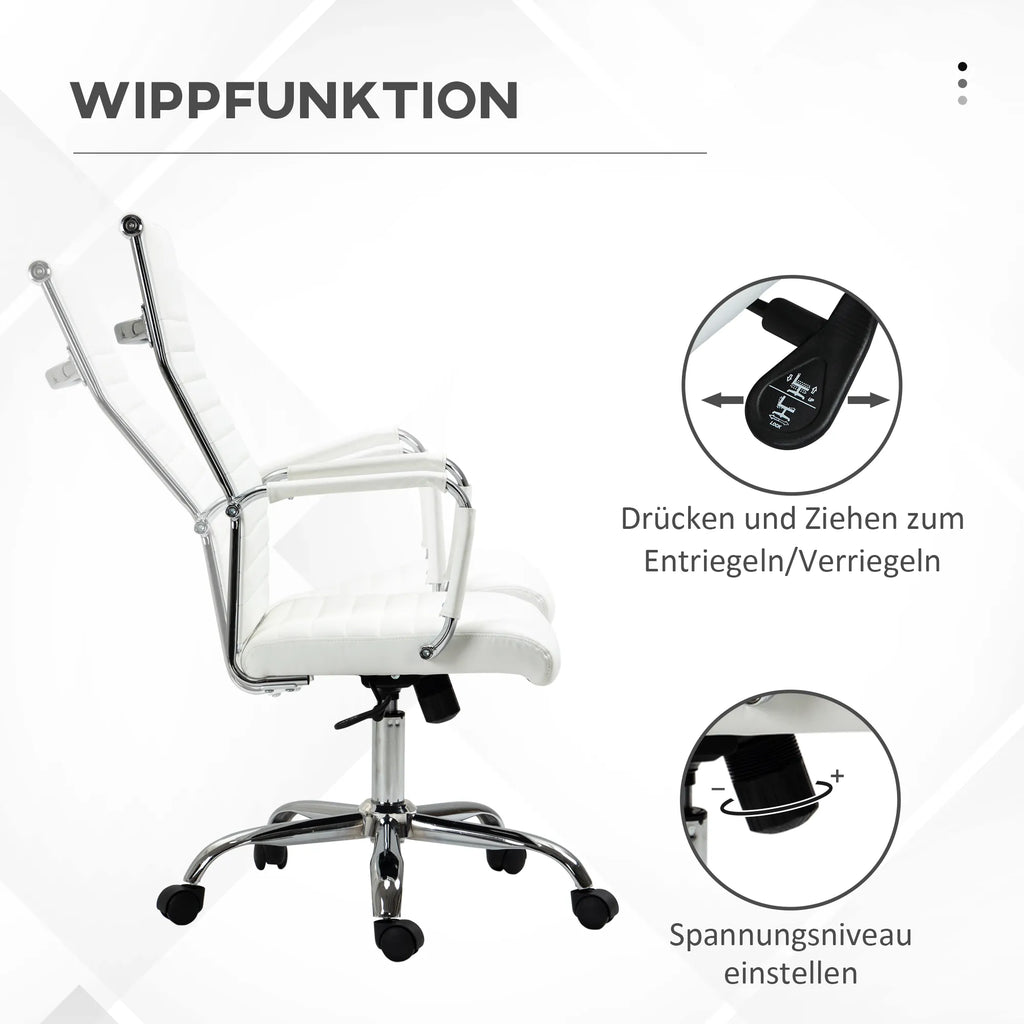 Biuro kėdė ergonomiška darbo kėdė su sūpynės funkcija Vadovo kėdė aukščio reguliuojama sukiojama kėdė, apmušta dirbtine oda, putų guma, balta, 54 x 62 x 104–114 cm