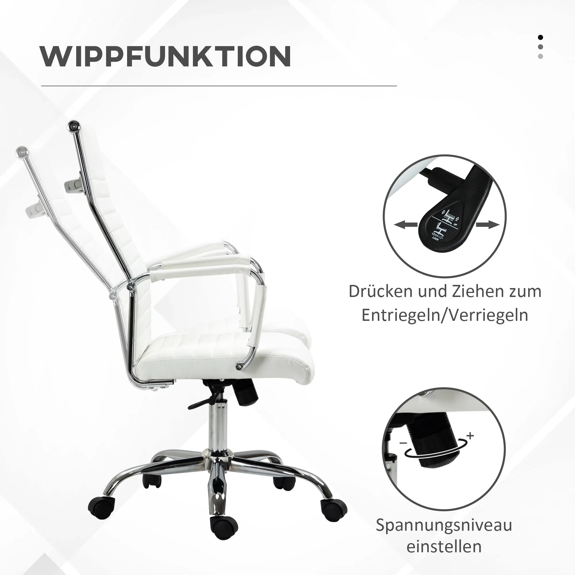 Biuro kėdė ergonomiška darbo kėdė su sūpynės funkcija Vadovo kėdė aukščio reguliuojama sukiojama kėdė, apmušta dirbtine oda, putų guma, balta, 54 x 62 x 104–114 cm