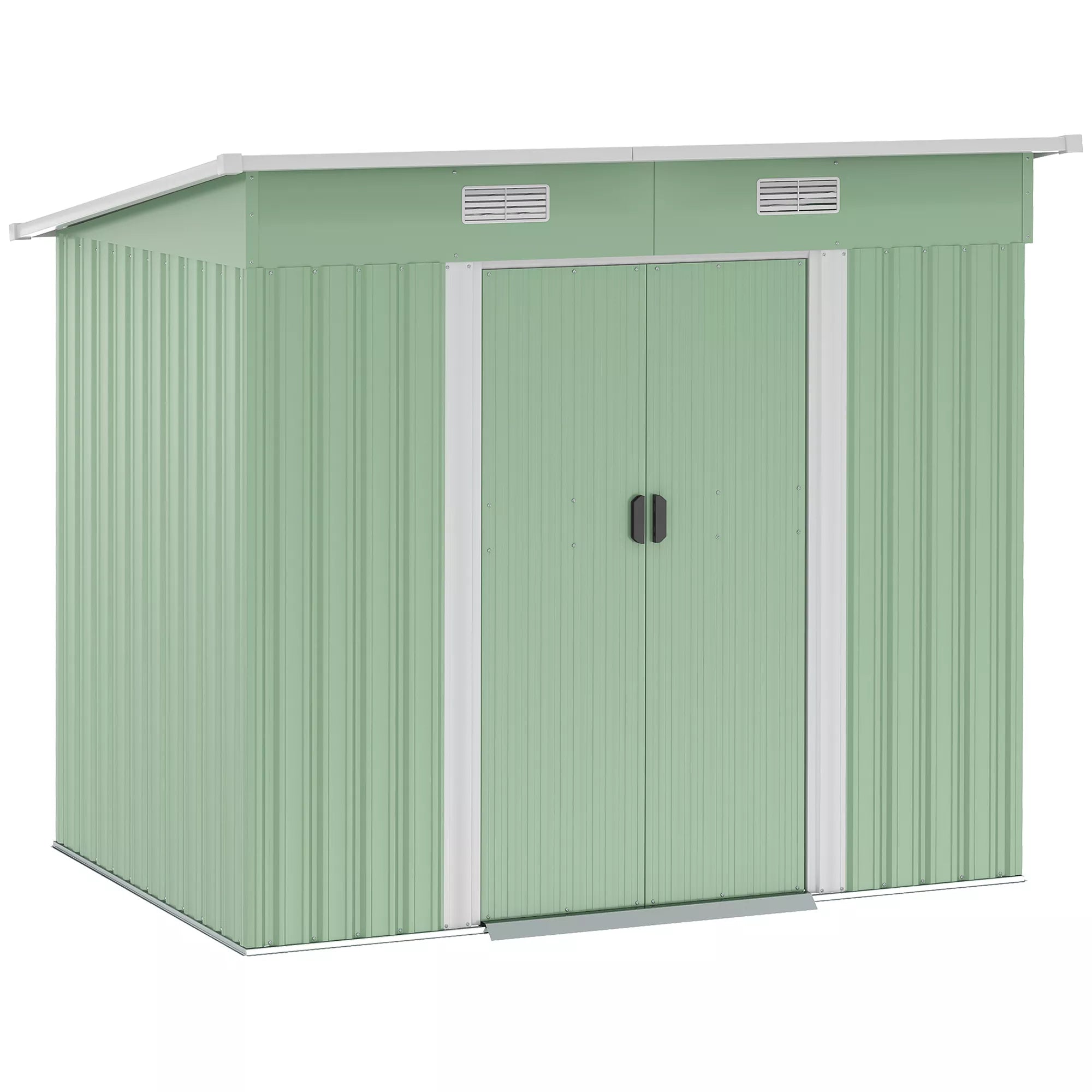 Metalinis įrankių namelis 2,3 m² 207 x 130 x 182 cm Įrankių namelis su vienšlaičiu stogu Langas Grindų rėmas Žalias