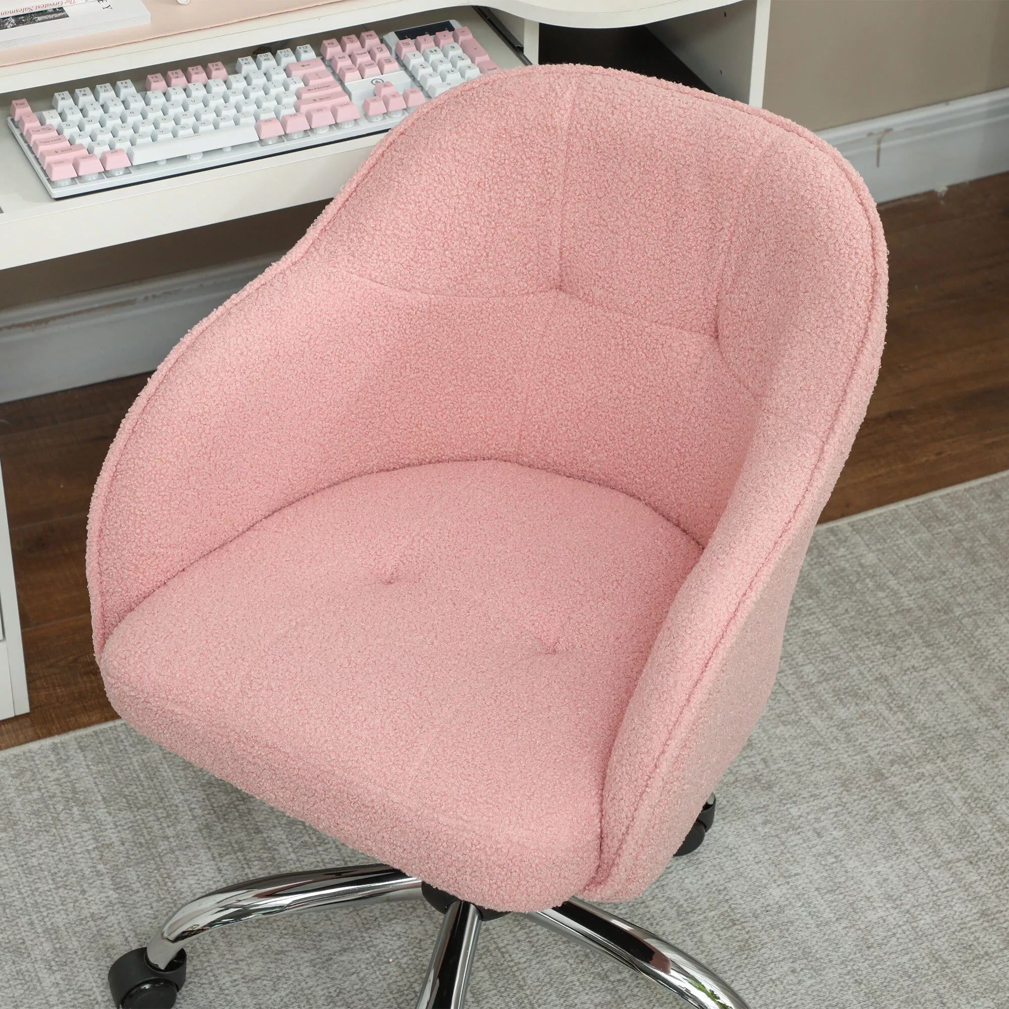 Biuro kėdė ergonomiška su ratukais, reguliuojamo aukščio, rožinė
