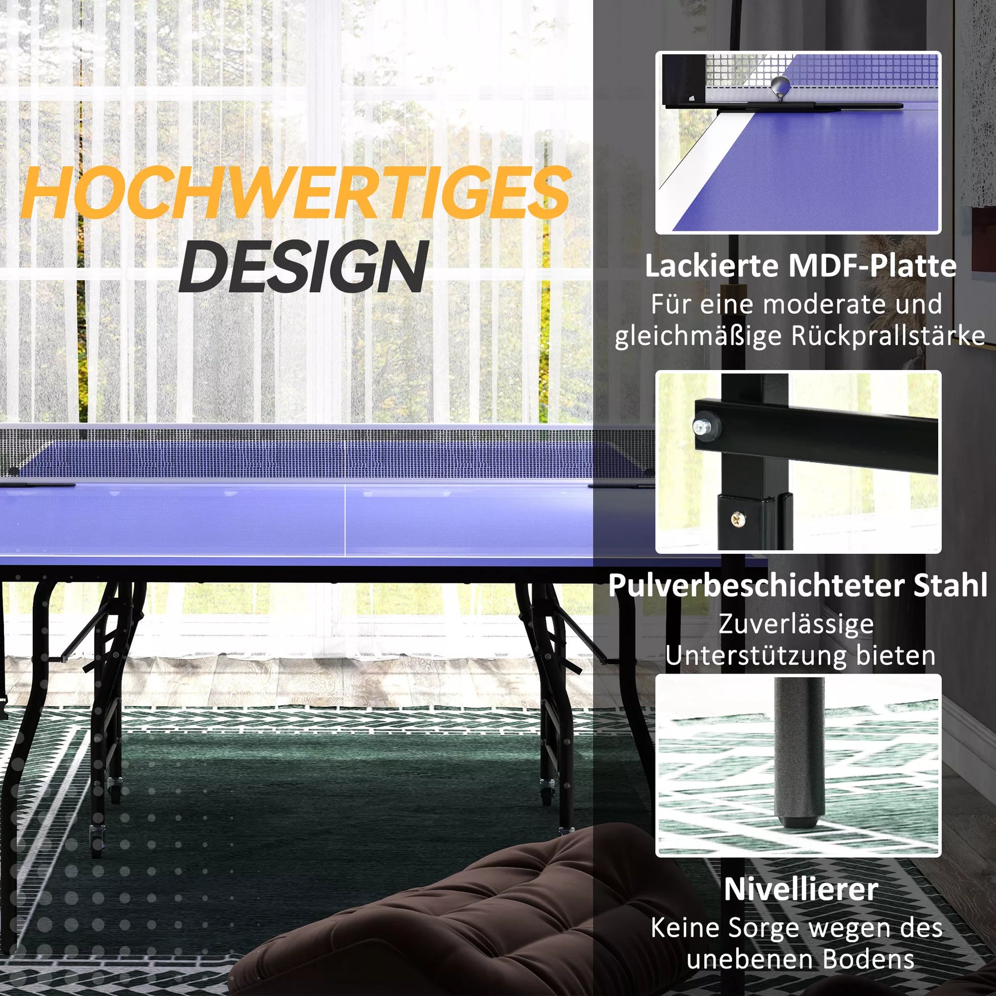 Sulankstomas stalo teniso stalas Mid Size Stalo teniso stalas su tinkleliu 3 kamuoliukai 12 mm stalviršis
