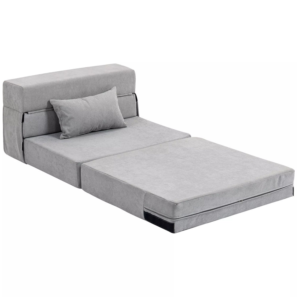 Grindų sofa, minkšta sofa, transformuojama į čiužinį, putplastis, pagalvėlės, šviesiai pilka