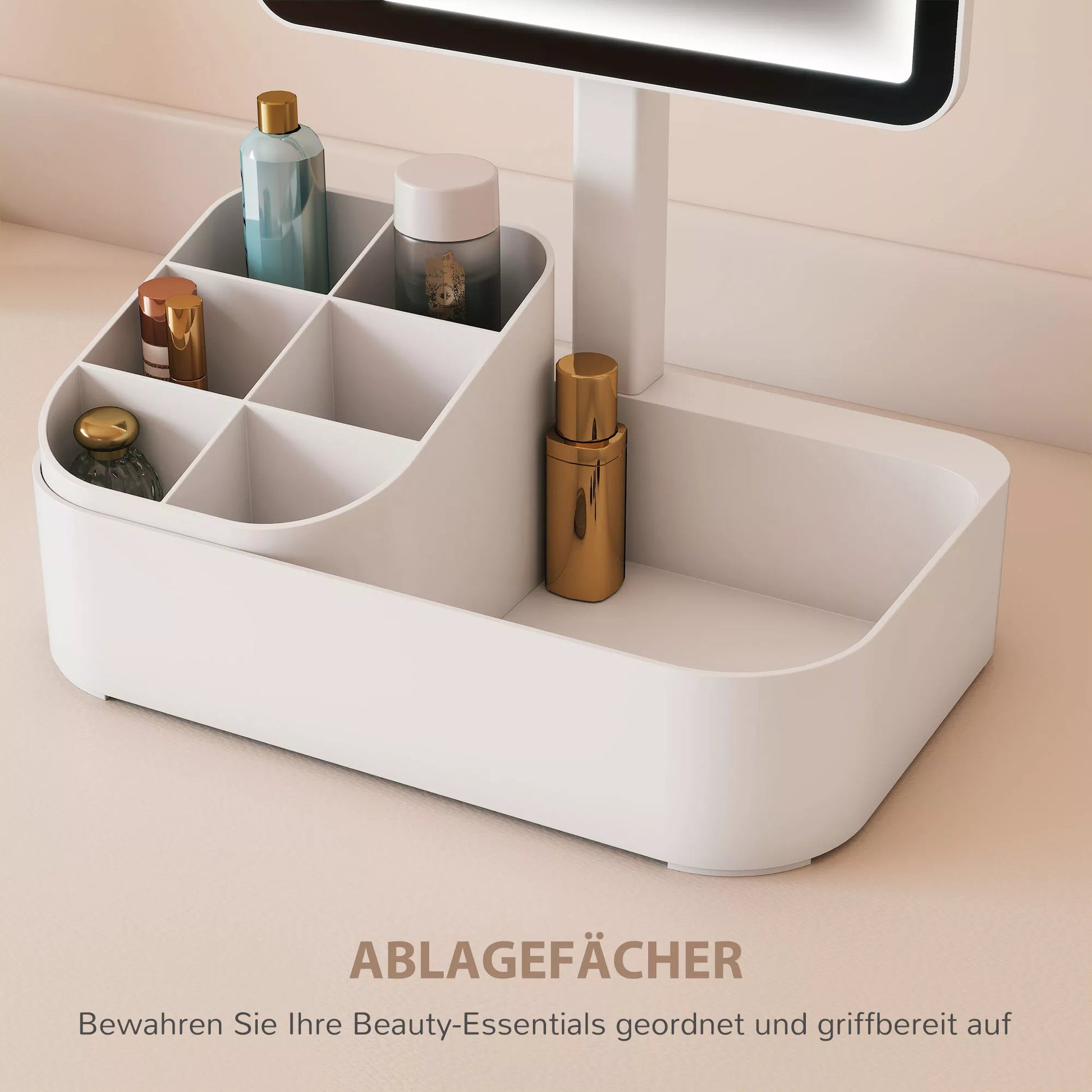 Makiažo veidrodis su apšvietimu, įkraunamas, 180° pasukamas LED kosmetinis veidrodis su 2 apšvietimo režimais, baltas