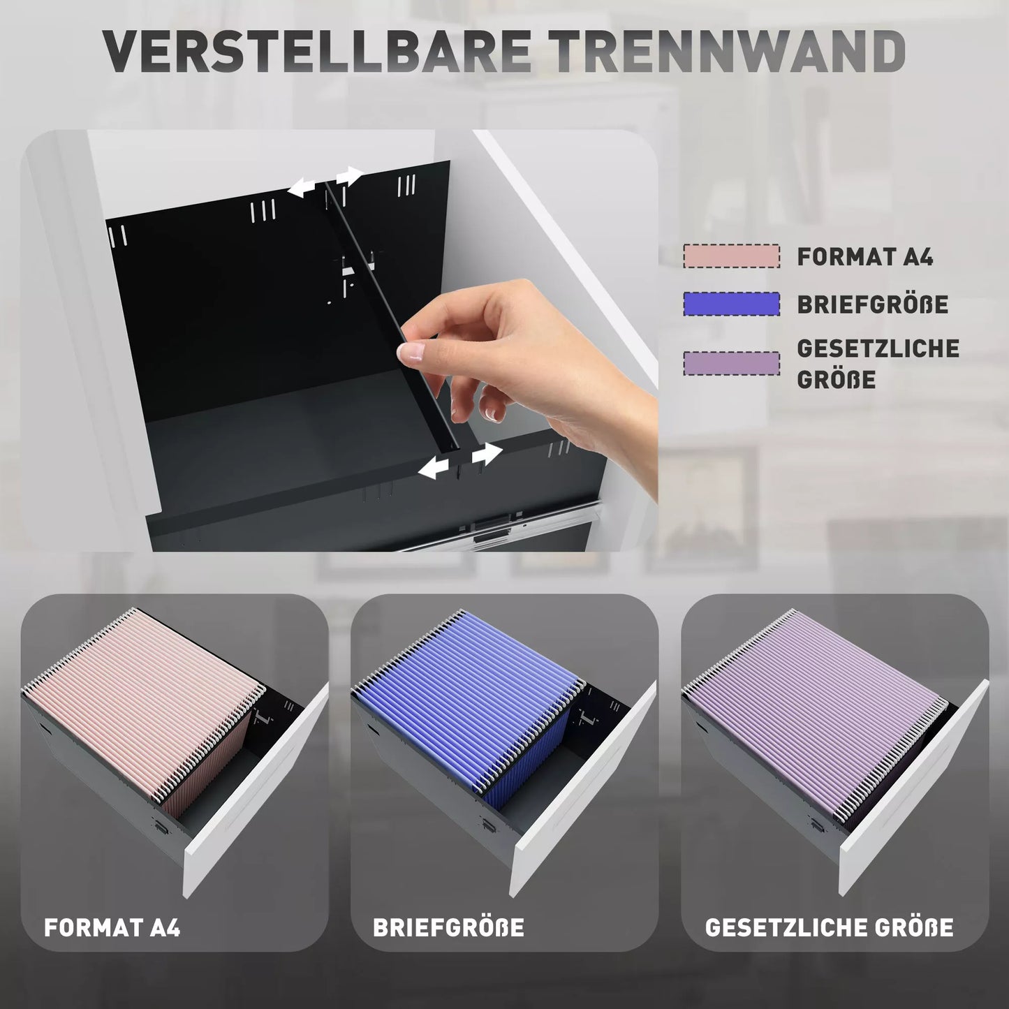 Ratinis konteineris, dokumentų spinta, pertvara, centrinis užraktas, plieninis korpusas, 5 ratai, baltas, 39 x 48 x 67 cm