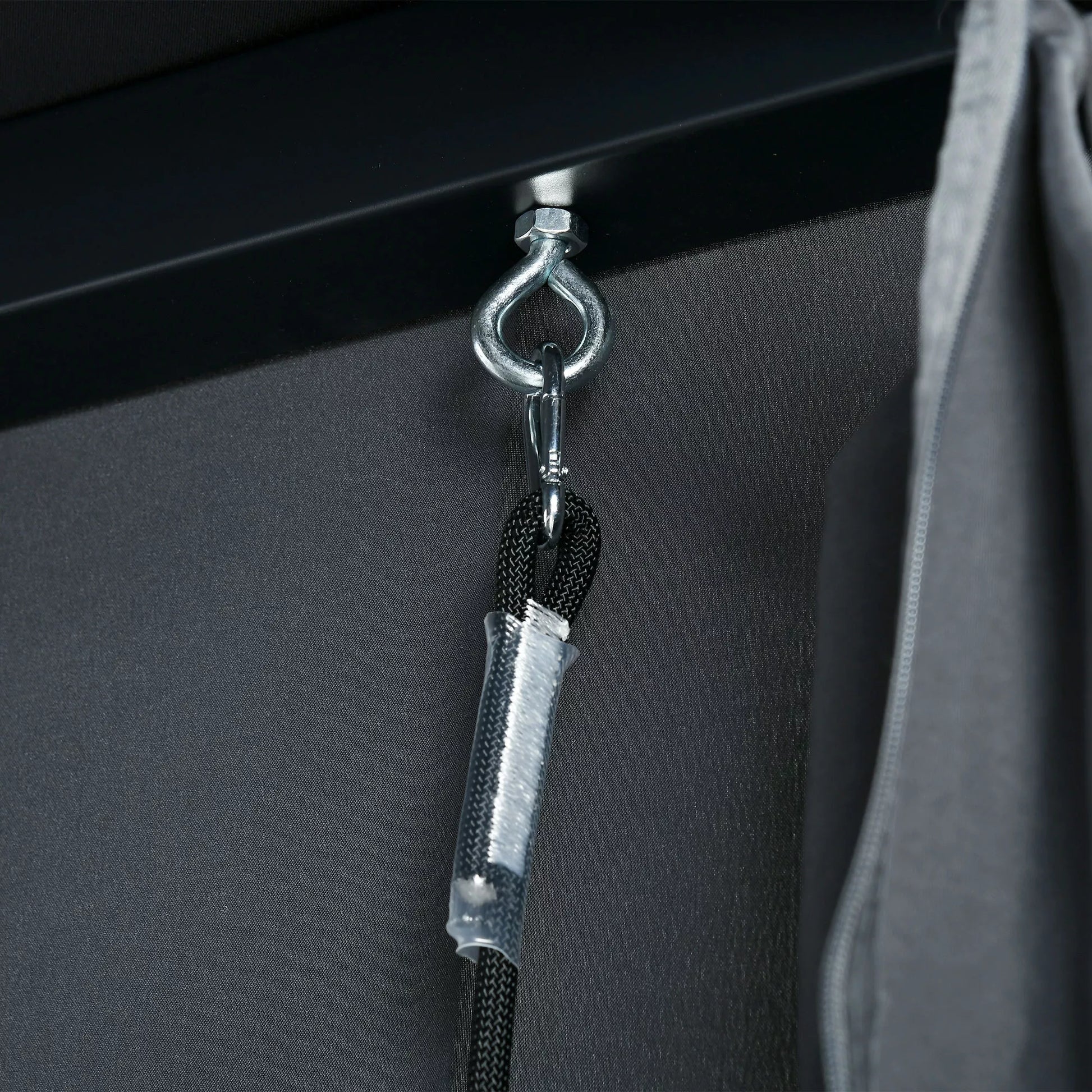 Lauko sūpynės iš PE rotango su baldakimu, su pagalvėmis, atsparios atmosferos poveikiui, 235 cm x 180 cm x 210 cm, pilkos spalvos