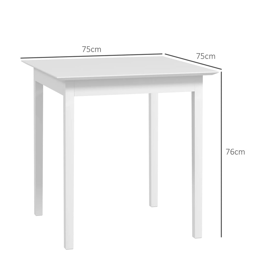 HOMCOM Virtuvės ir valgomojo stalas, kvadratinis, modernaus dizaino, 75 cm x 75 cm x 76 cm, baltas