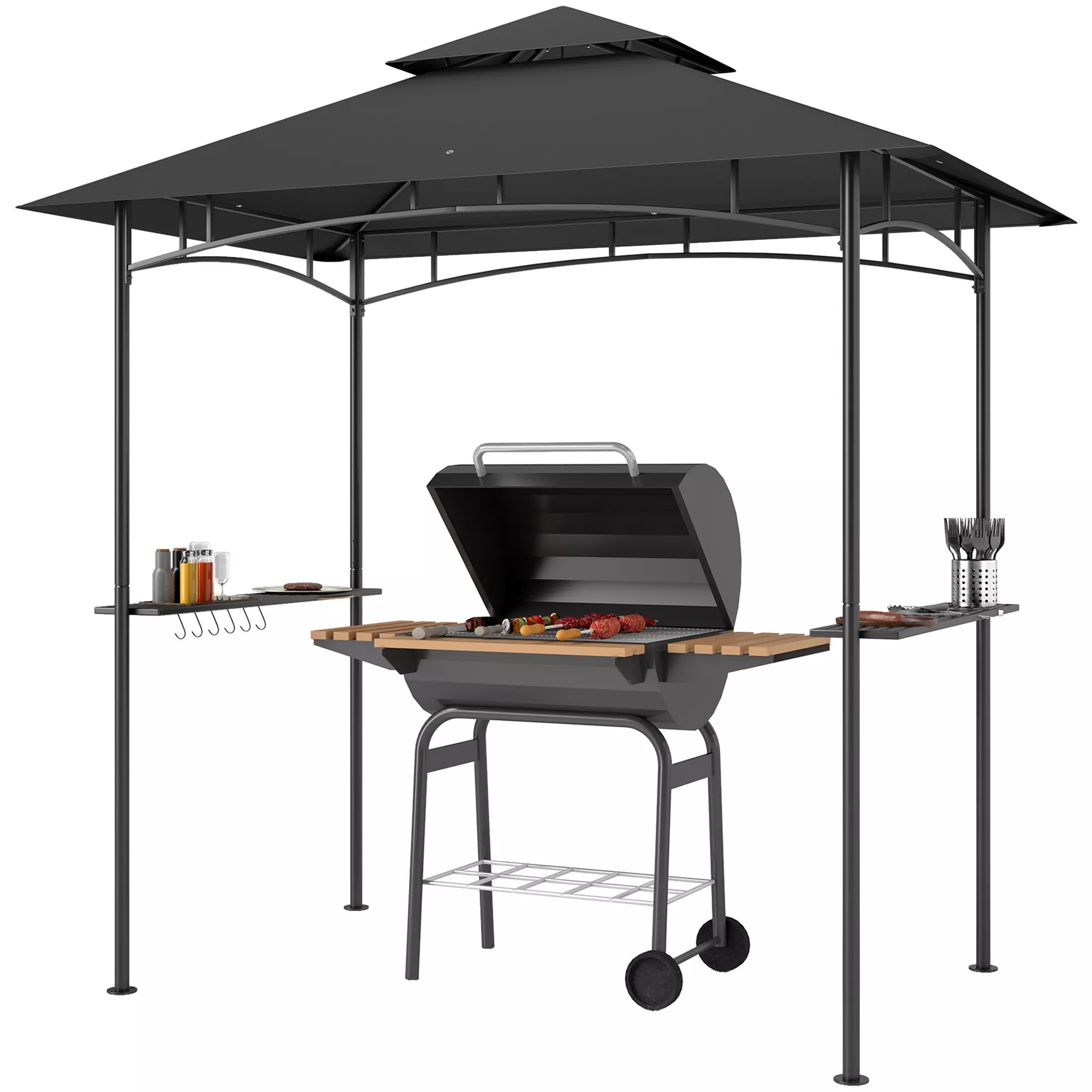 Grill paviljonas su LED 240 x 150 x 258 cm, atsparus vandeniui, ugniai atsparus Sodo paviljonas su dvigubu stogu