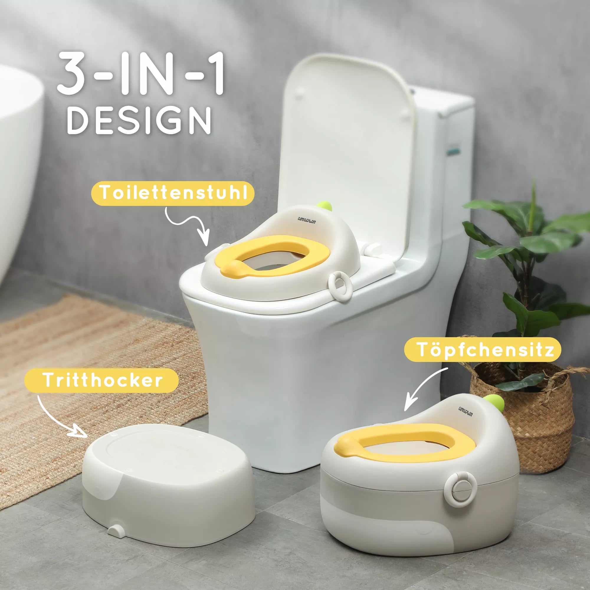 3-in-1 vaikų puodukas, nuimamas sėdynė, dirbtinės odos paminkštinimas, iki 50 kg, nuo 6 mėnesių iki 6 metų, pilkos spalvos