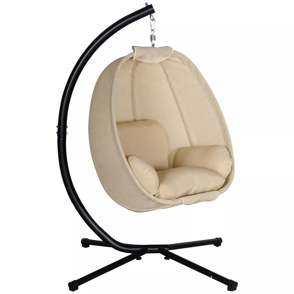 Kabantis krėslas, kiaušinio formos sūpynės su minkštu pagalvėliu, tinka naudoti viduje ir lauke, 125L x 95B x 170H cm, chaki spalvos