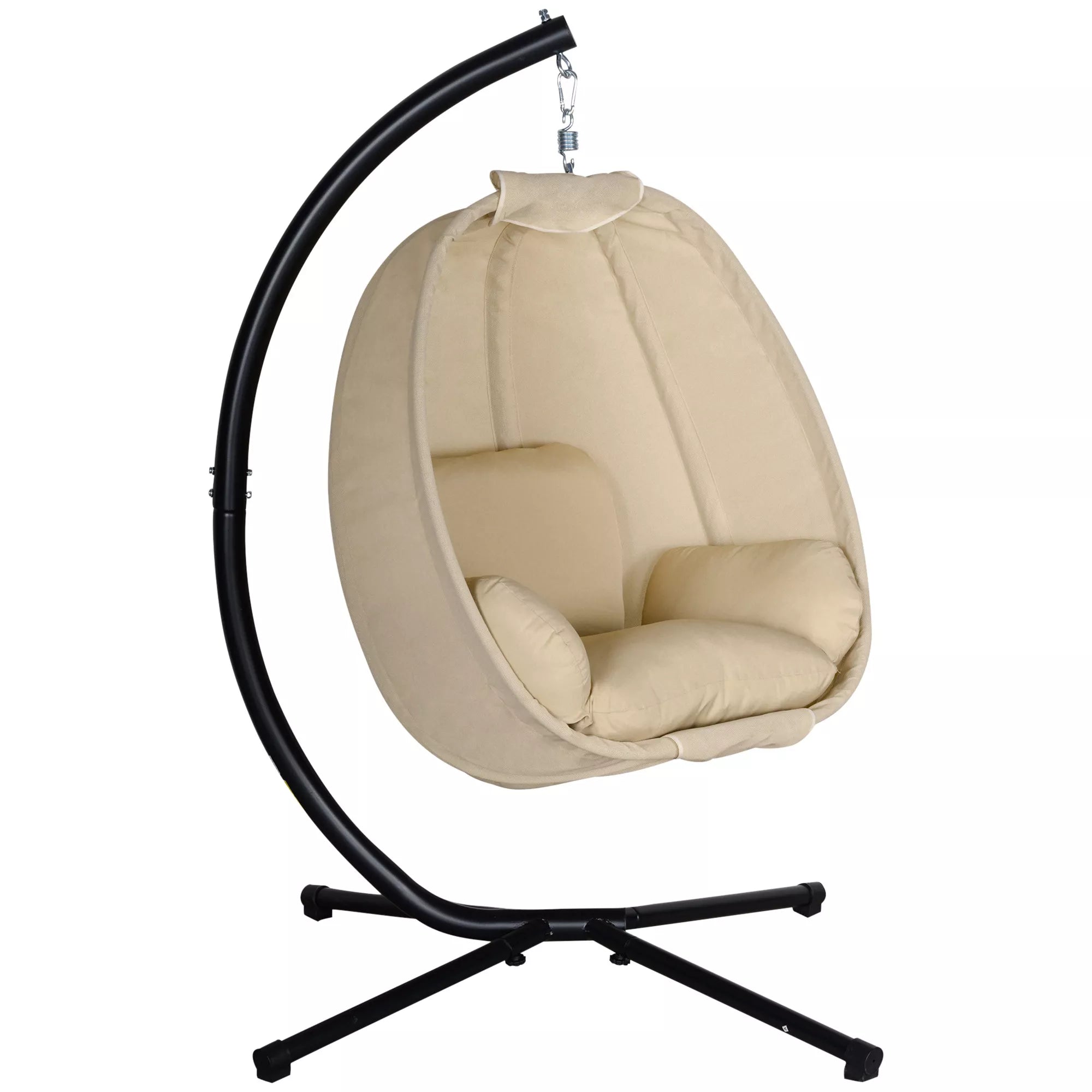 Kabantis krėslas, kiaušinio formos sūpynės su minkštu pagalvėliu, tinka naudoti viduje ir lauke, 125L x 95B x 170H cm, chaki spalvos