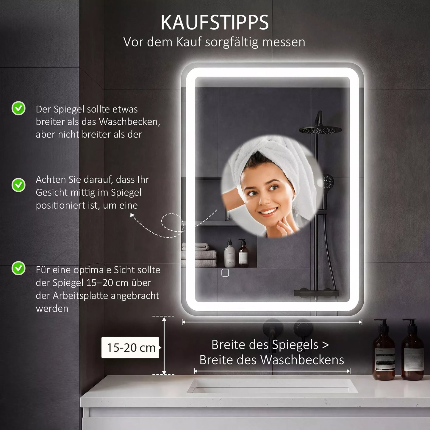 Vonios veidrodis, apšviestas, jutiklinis valdymas, neapgaruotas, reguliuojamas apšvietimas, 3 šviesos spalvos, 70x90, sidabrinis