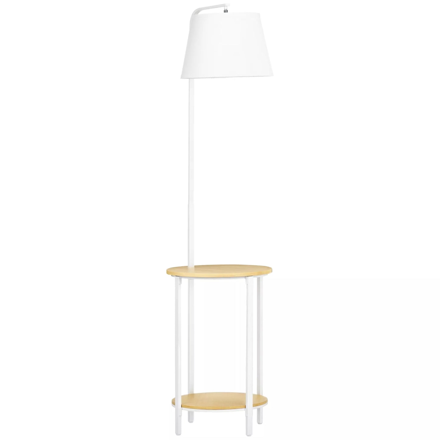 Pastatomas šviestuvas su 2 lentynomis, grindų šviestuvas, kojinis jungiklis, 40 W. E27, Natūralios spalvos + Balta