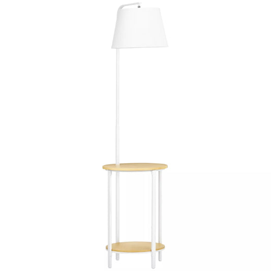 Pastatomas šviestuvas su 2 lentynomis, grindų šviestuvas, kojinis jungiklis, 40 W. E27, Natūralios spalvos + Balta