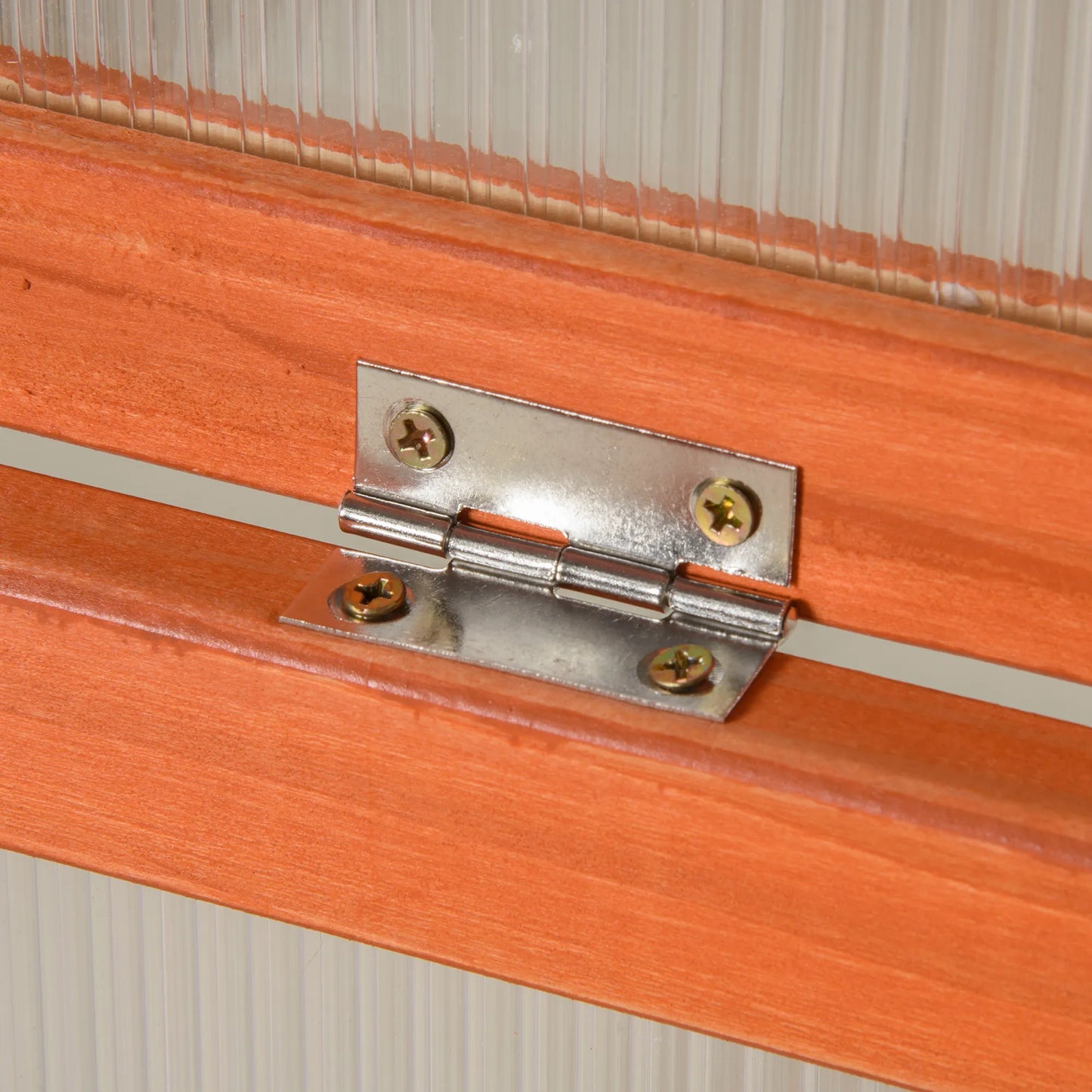 Medinis ir polikarbonato šiltnamis sodui 90 x 46 x 40 cm, atsparus oro sąlygoms, su dangčiu, daržo lysvės daigyklai, oranžinis