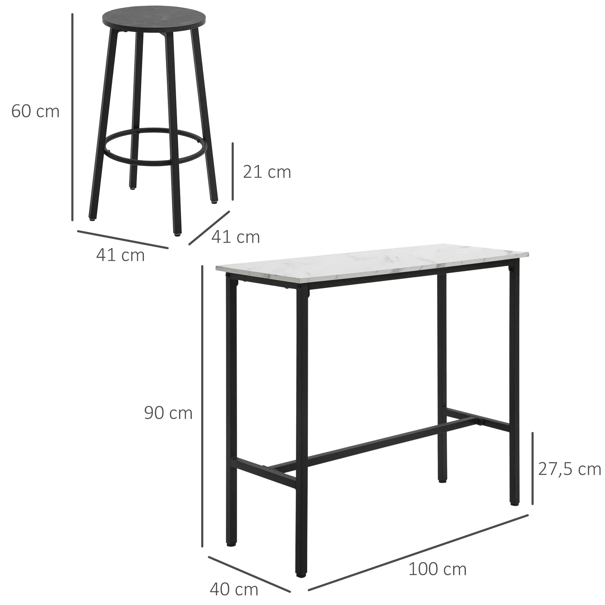 Baro stalo schema su matmenimis 100, 90 ir 40 cm
