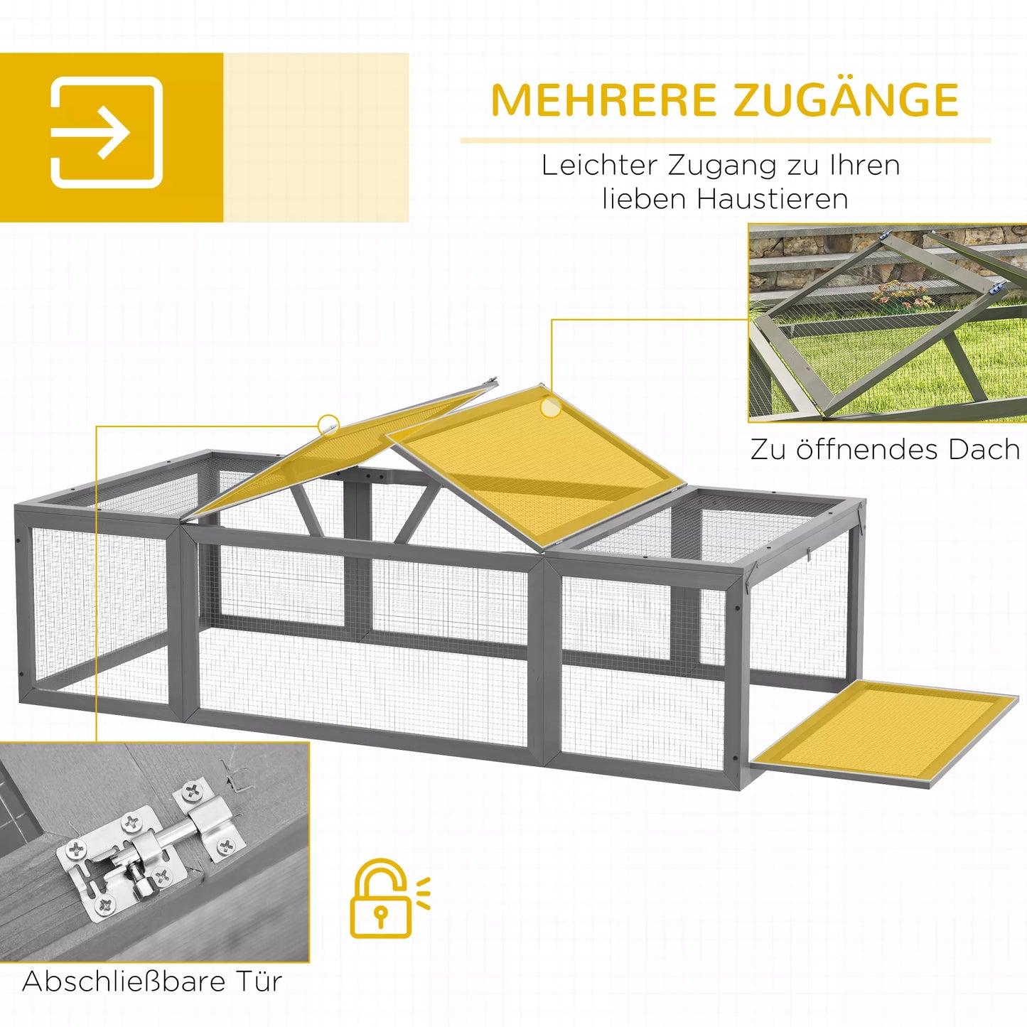 Lauko voljeras smulkiems gyvūnams, atlenkiamas stogas, eglės mediena, pilkas
