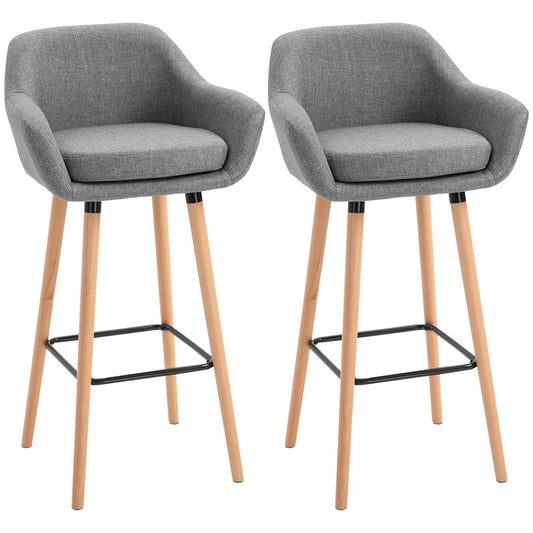 2 vnt. rinkinys baro kėdžių, su atrama kojoms, masyvi mediena, 55 cm x 48 cm x 100 cm, pilka