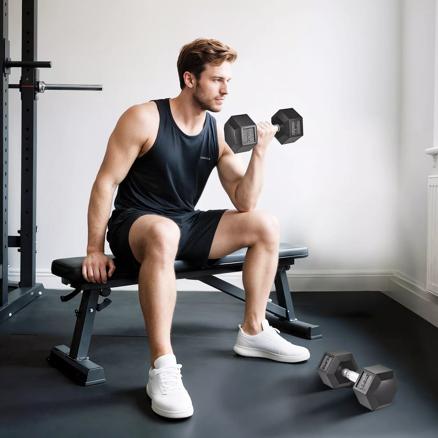 Hanteliai su rifliuota rankena, ketaus hantelis, 2 x 12,5 kg namams, sporto salei, jėgos treniruotėms