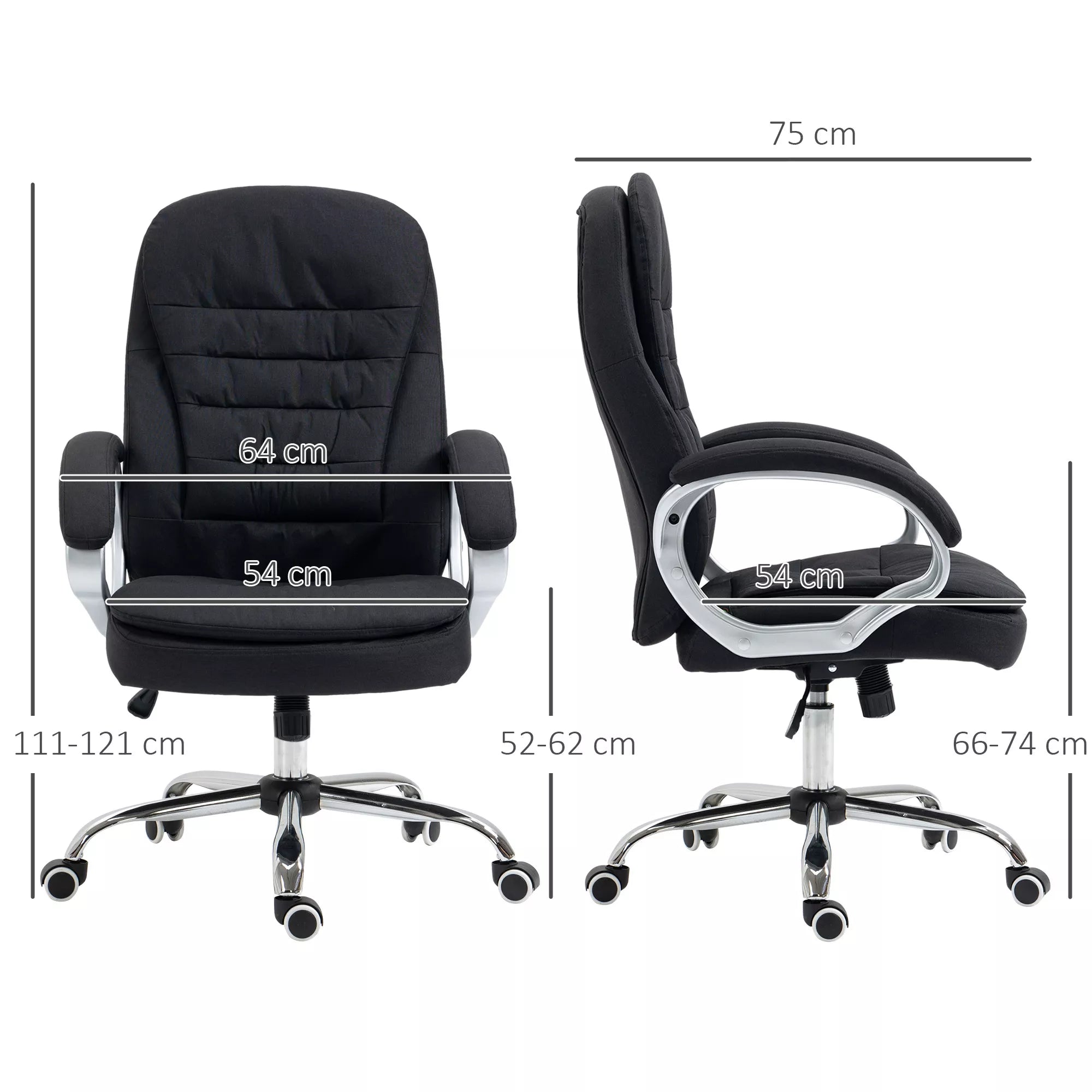 Biuro kėdė Darbo kėdė Rašomojo stalo kėdė Sukiojama kėdė 360° Ergonomiška Sūpynės funkcija Reguliuojamas aukštis Juoda Linas 64 x 75 x 111-121 cm