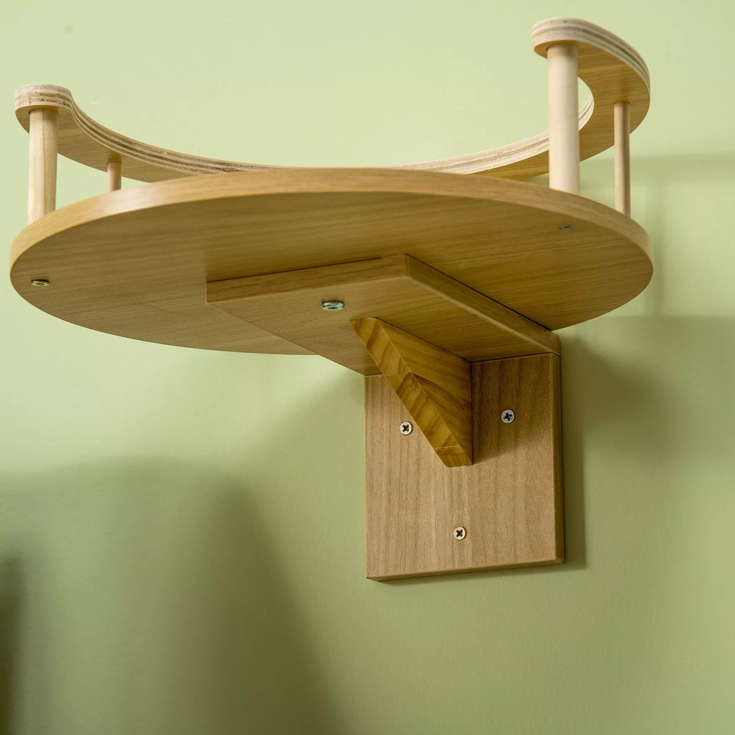 Sieninis katės gultas su apsauginiu krašteliu, pagalvėlė gulėjimui, skirtas tvirtinti prie sienos, ąžuolo ir kreminės baltos spalvos, 34 x 34 x 10,5 cm