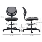 Biuro kėdės schema su matmenimis 93–113, 61 ir 59 cm