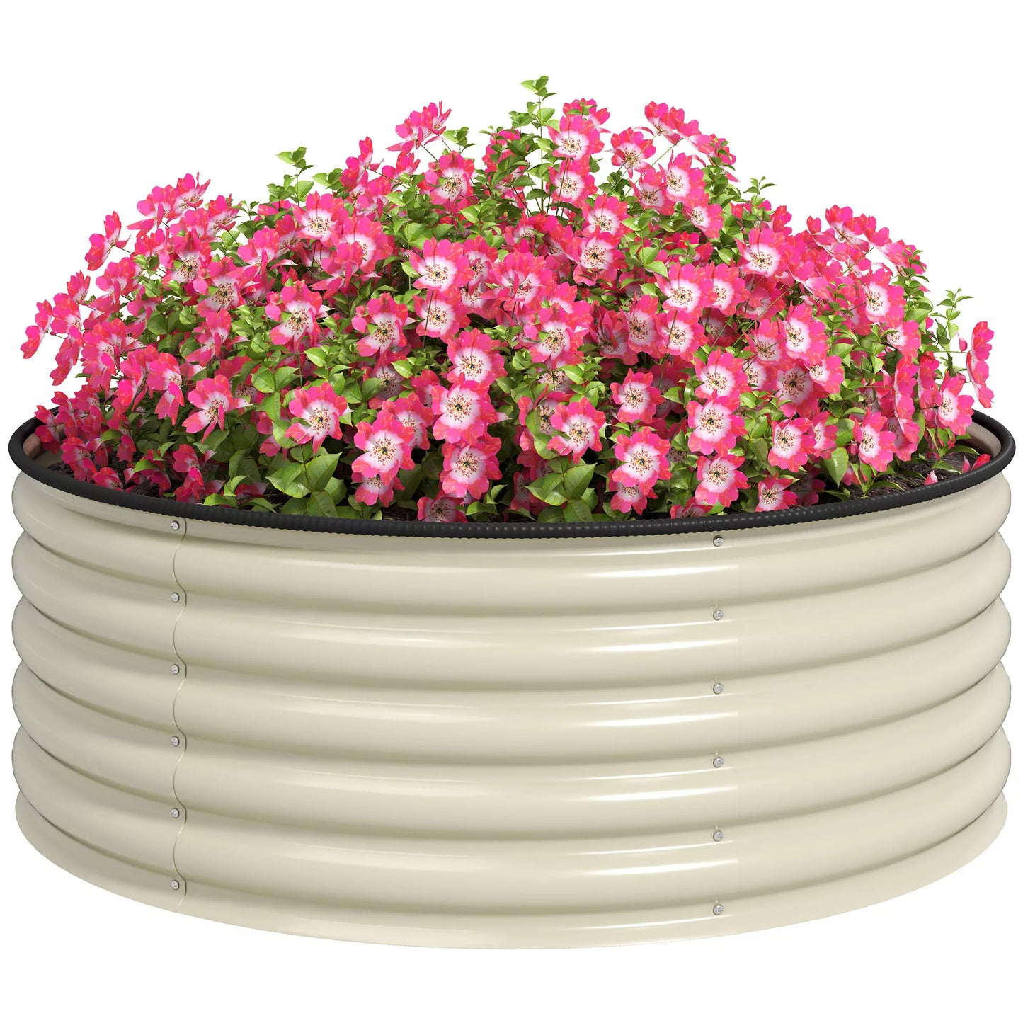 Paaukštinta lysvė, cinkuotas sodinimo vazonas su apsauginiu kraštu, sodinimo dėžė atviru dugnu, 120 x 120 x 43 cm, kremas