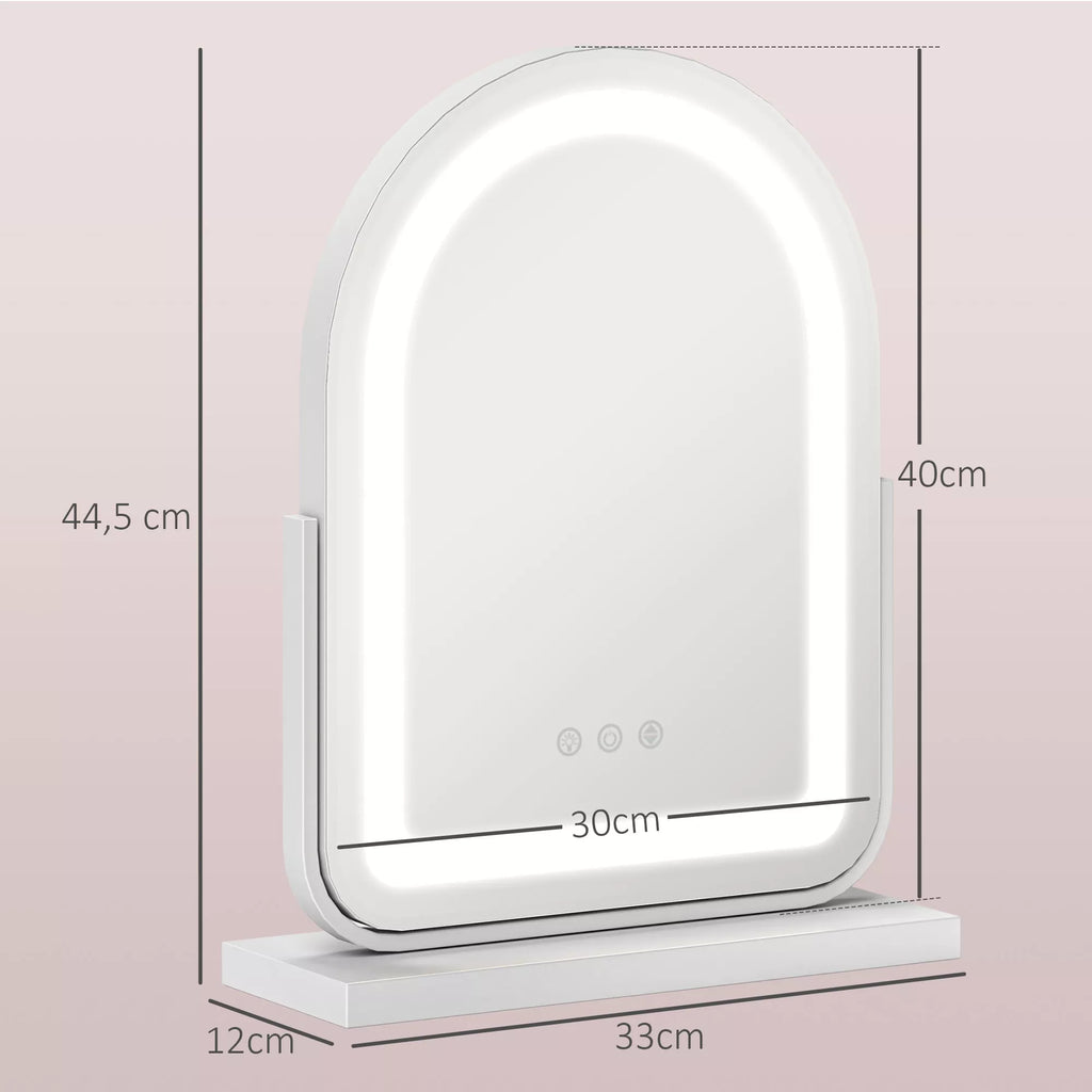 Kosmetinis veidrodis su LED apšvietimu, 3 šviesos temperatūromis, pasukamas, su lietimui jautriu valdymu, baltas