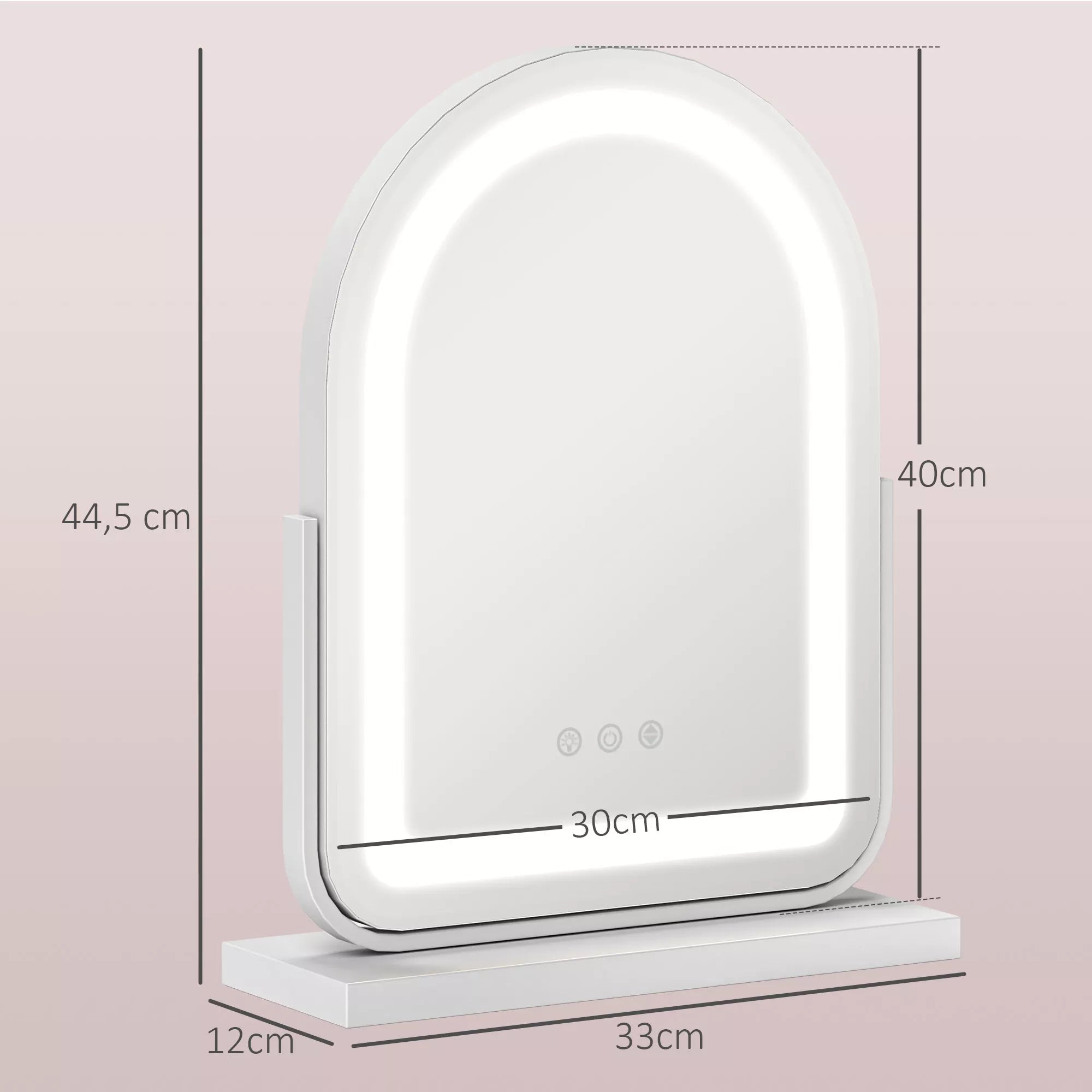 Kosmetinis veidrodis su LED apšvietimu, 3 šviesos temperatūromis, pasukamas, su lietimui jautriu valdymu, baltas