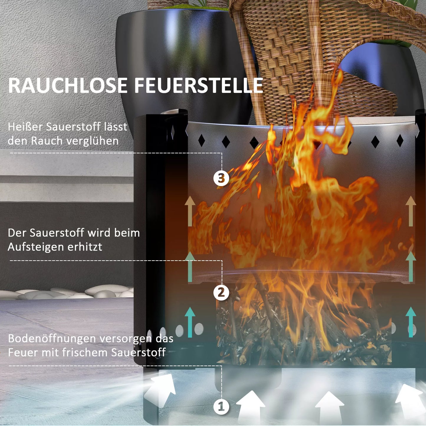 Lauko židinys / Ugnies statinė, atspari oro sąlygoms, 45 x 45 x 42 cm, Juoda + Bronza