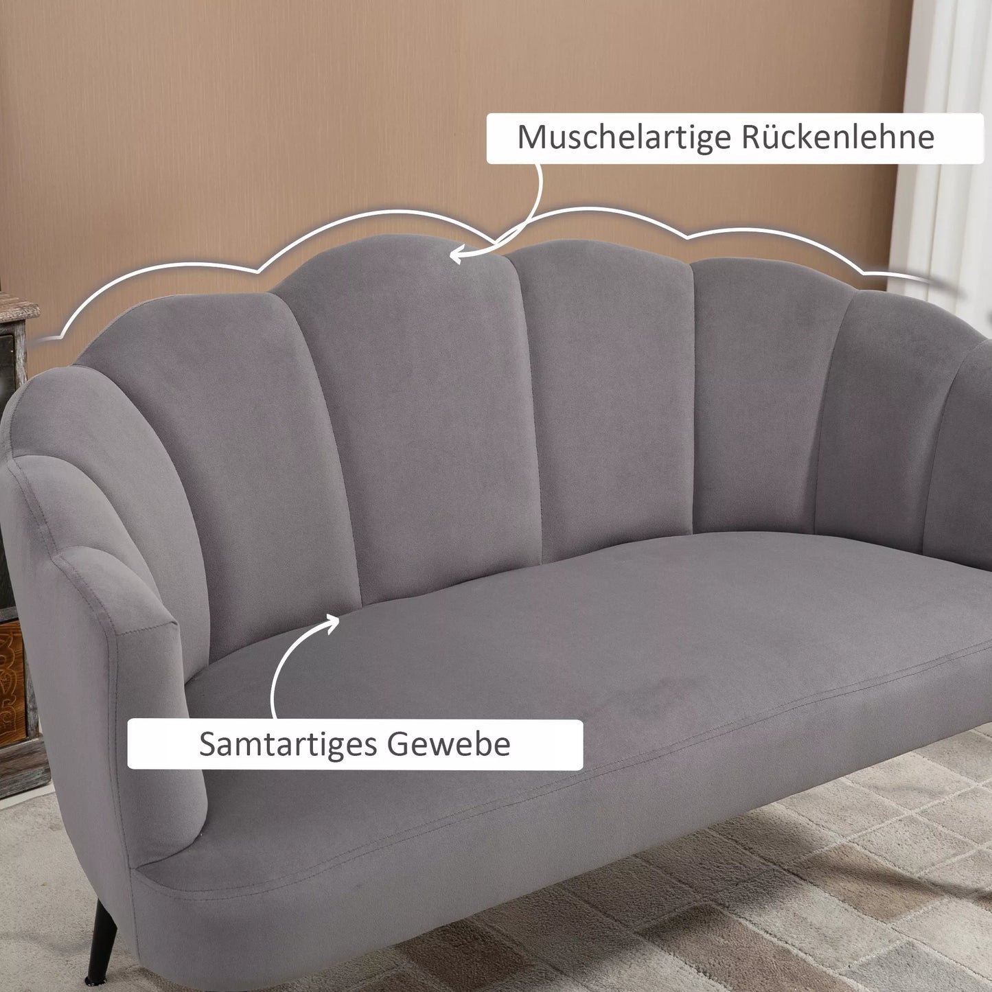 Dvivietė sofa, dvigulė sofa, dvivietis svetainės fotelis modernaus dizaino, atlaiko iki 160 kg, 132 x 66 x 80 cm, pilka