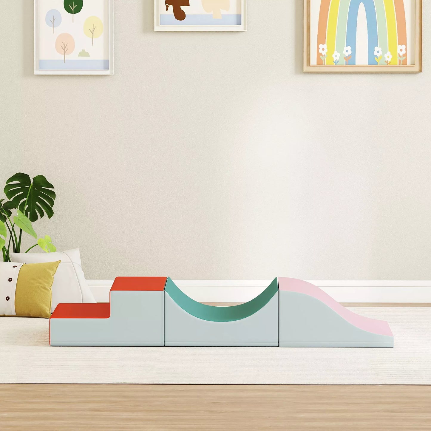 3 dalių laipioti ir ropinėti skirtas rinkinys mažiems vaikams, dirbtinė oda, putplastis, šviesiai pilkos spalvos