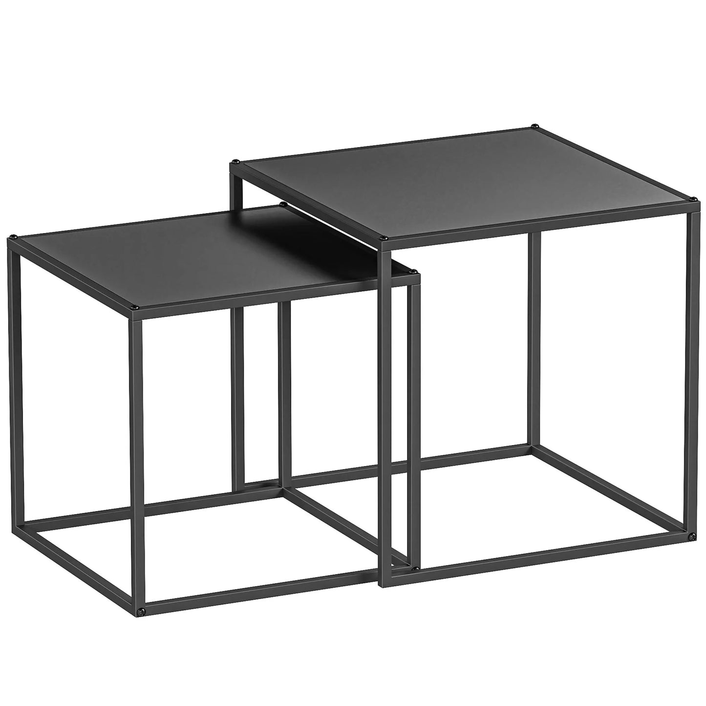 Pagalbinis staliukas, kavos staliukas, komplektinis staliukas, 2 vnt. komplektas, modernaus dizaino, plieninis rėmas, juodos spalvos, 40 x 40 x 40 cm
